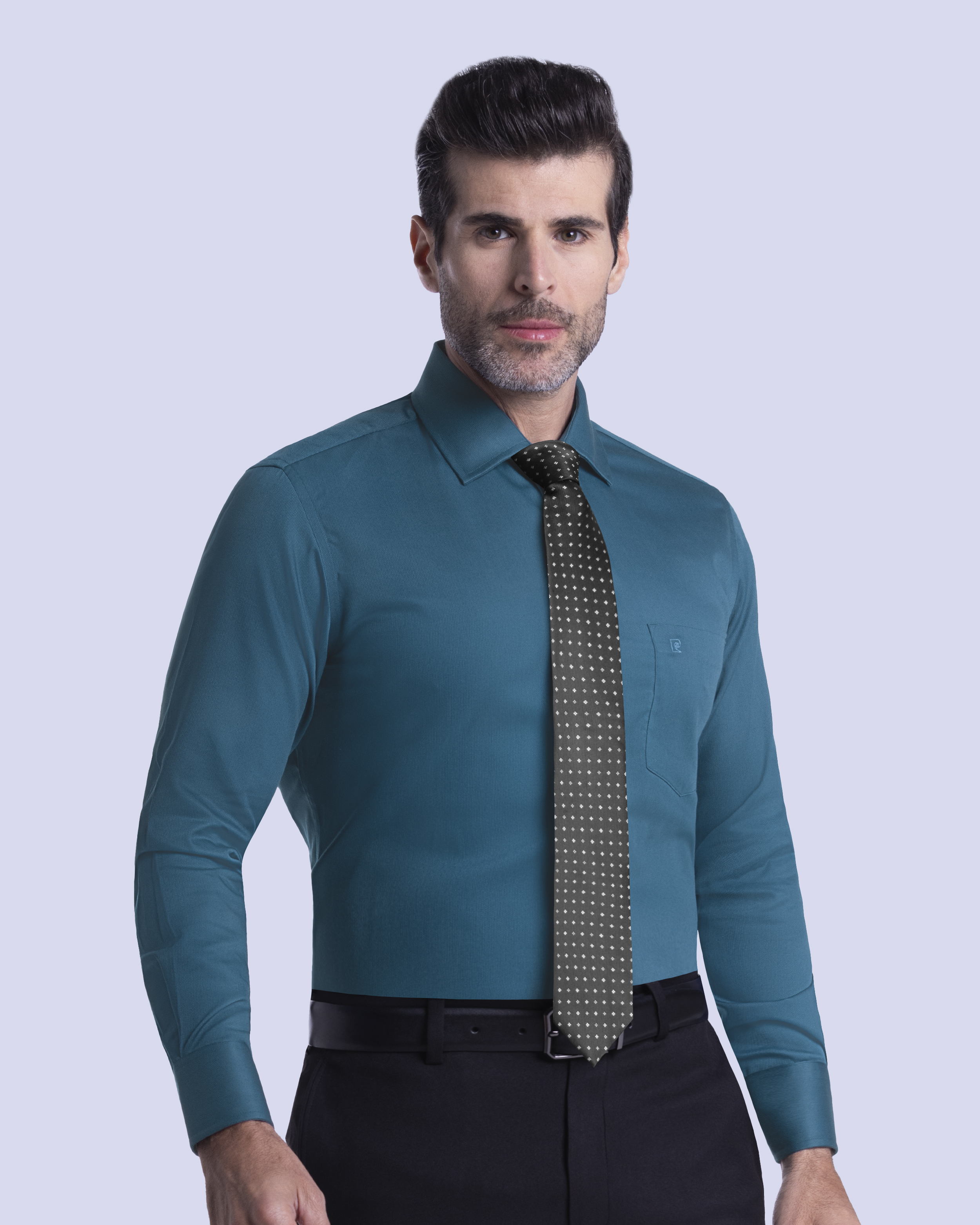 Camisa de vestir lisa slim fit piqué turquesa