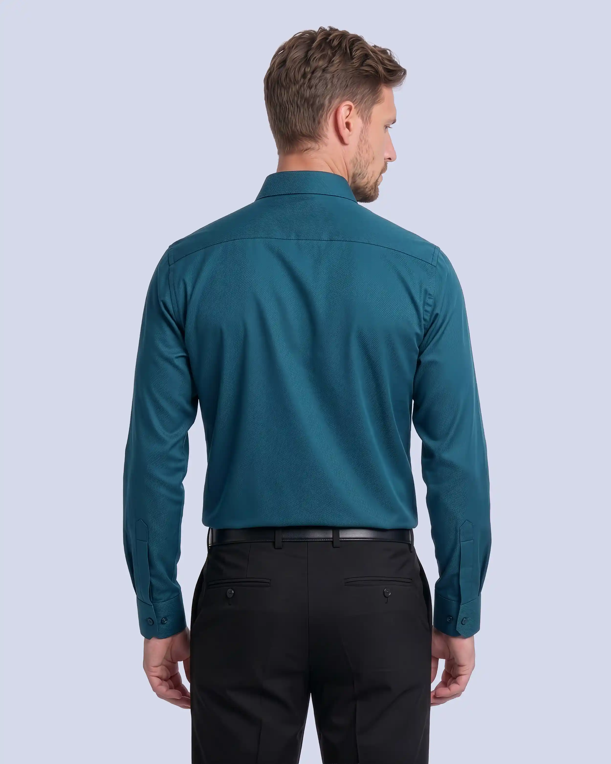Camisa de vestir lisa slim fit piqué turquesa