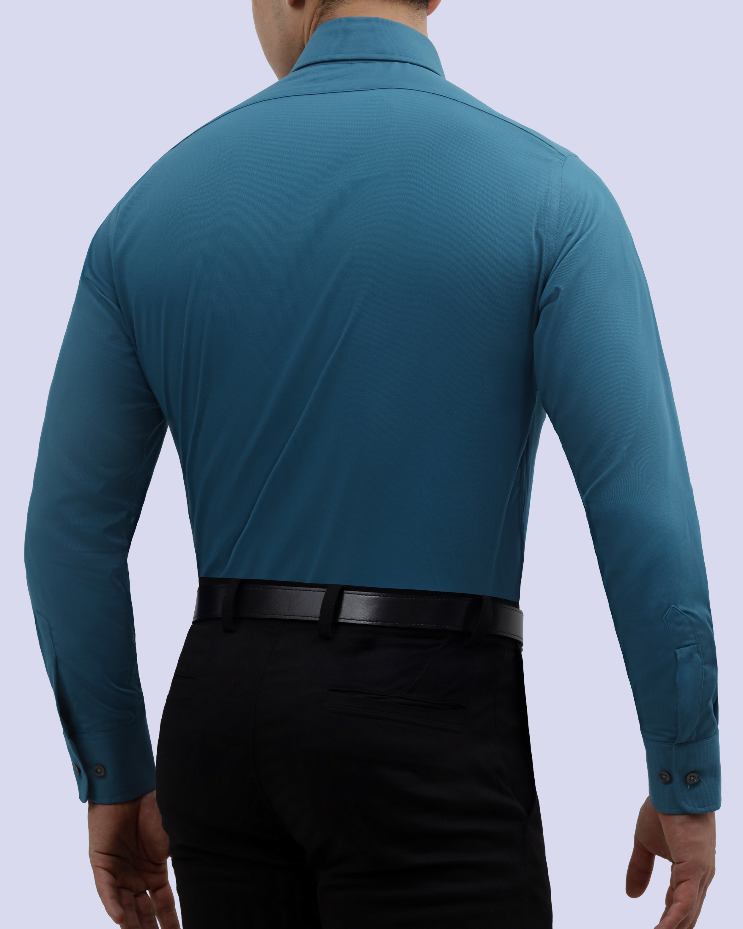 Camisa de vestir lisa slim fit piqué turquesa