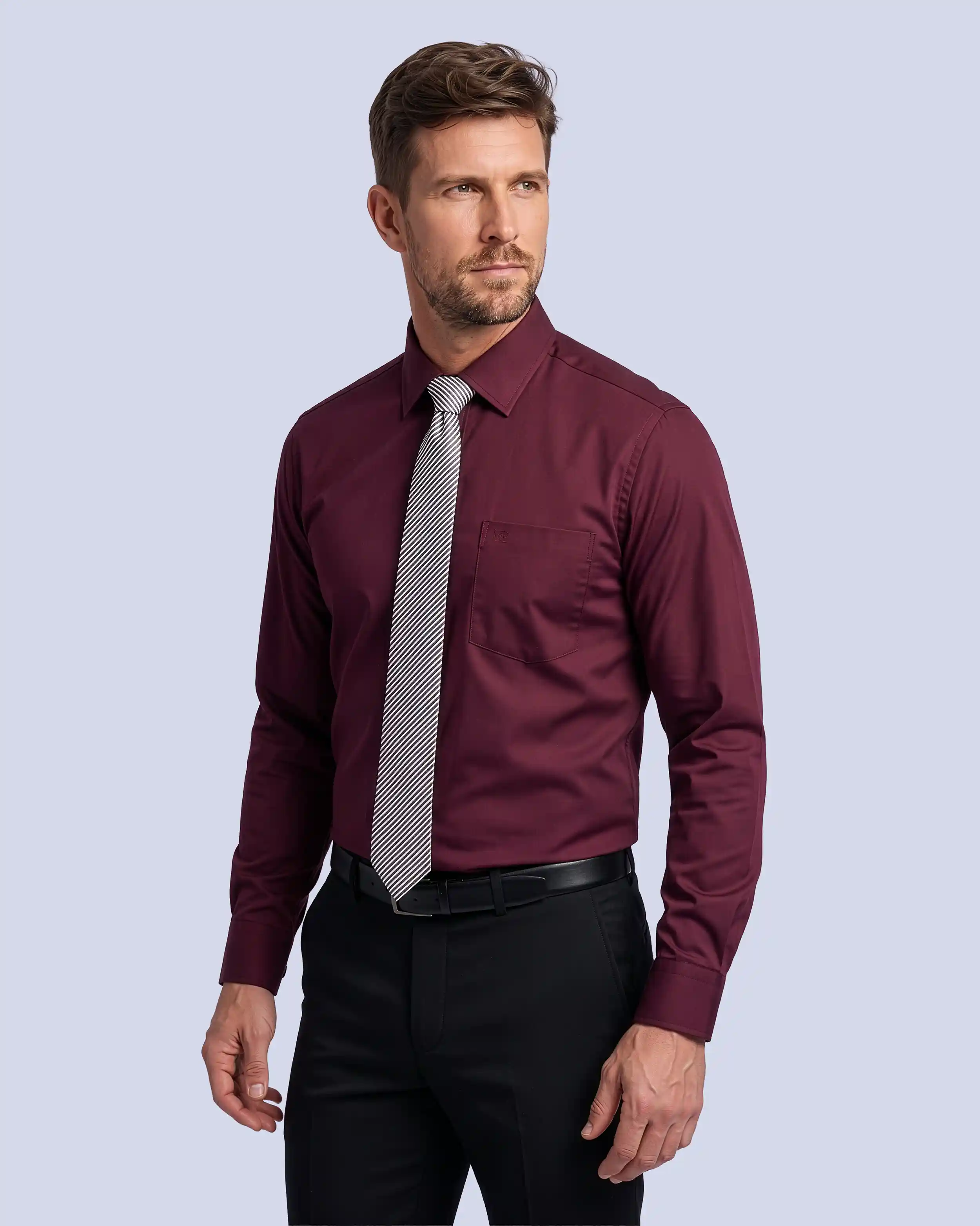 Camisa de vestir lisa slim fit piqué vino