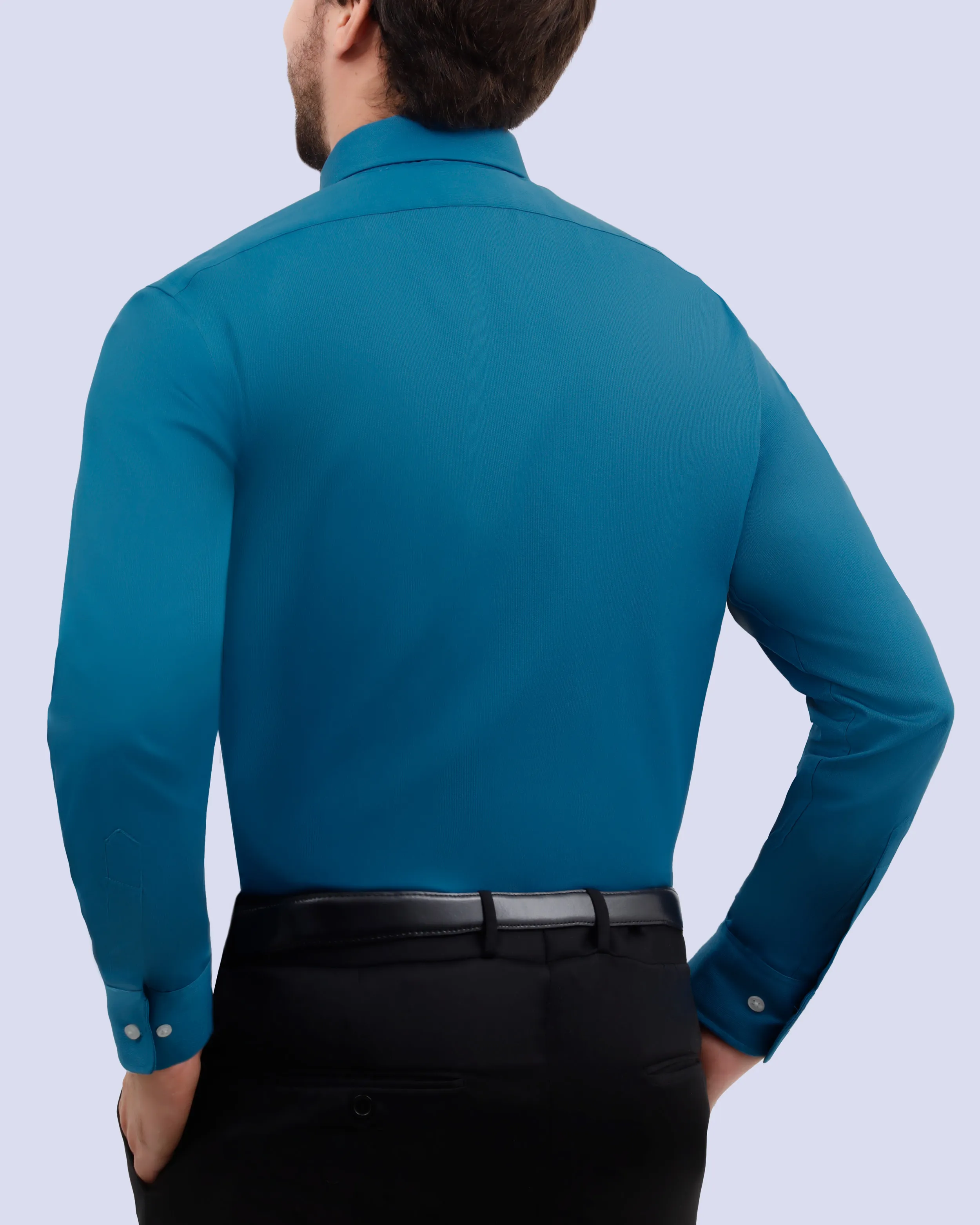 Camisa de vestir piqué turquesa manga larga