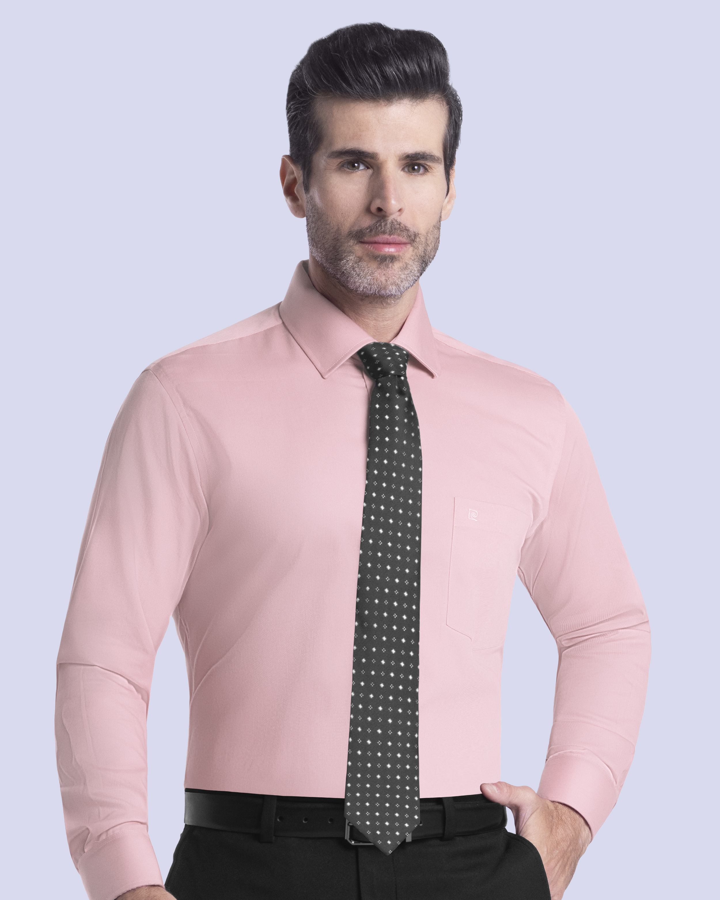 Camisa de vestir lisa slim fit piqué rosada