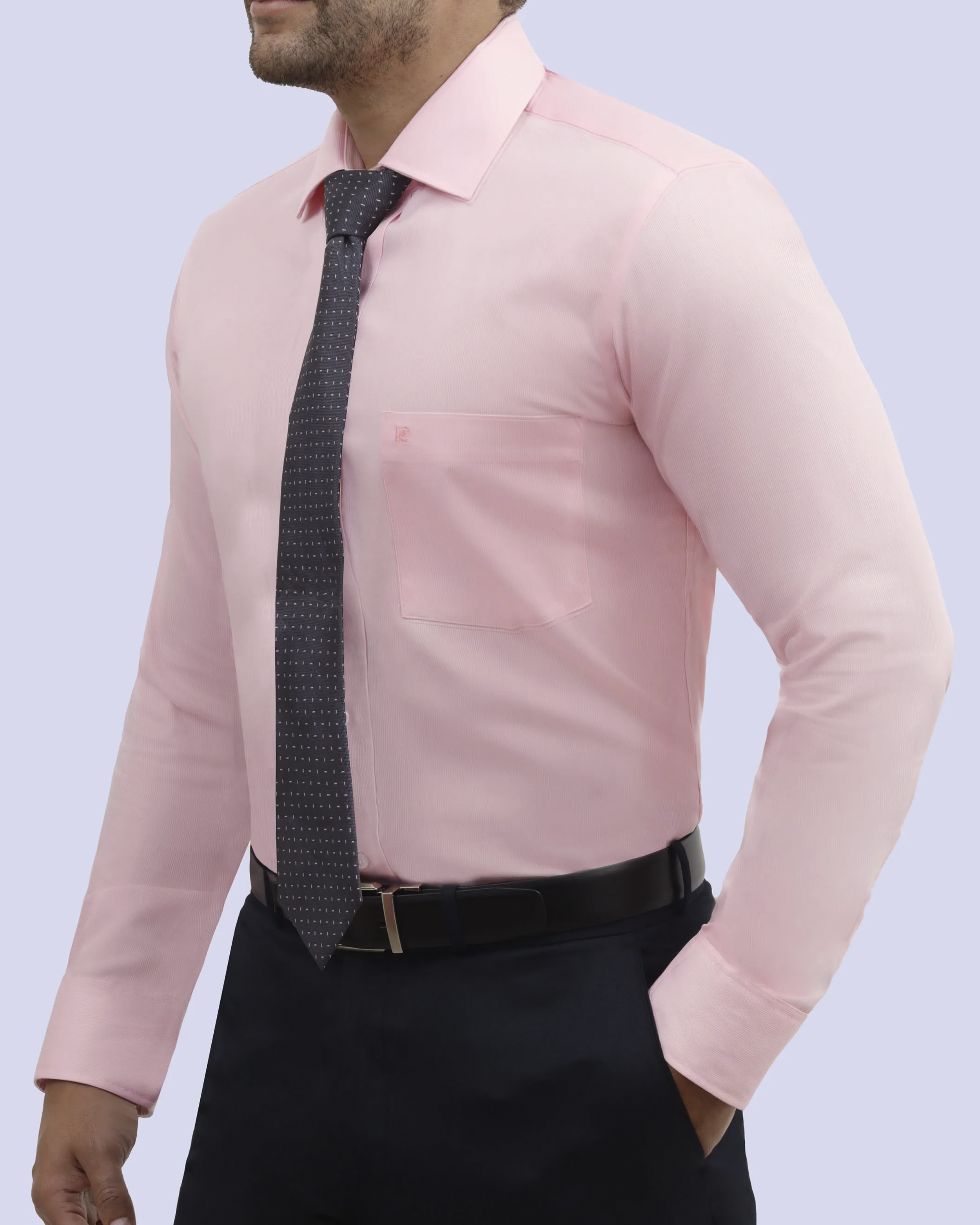 Camisa de vestir lisa slim fit piqué rosada
