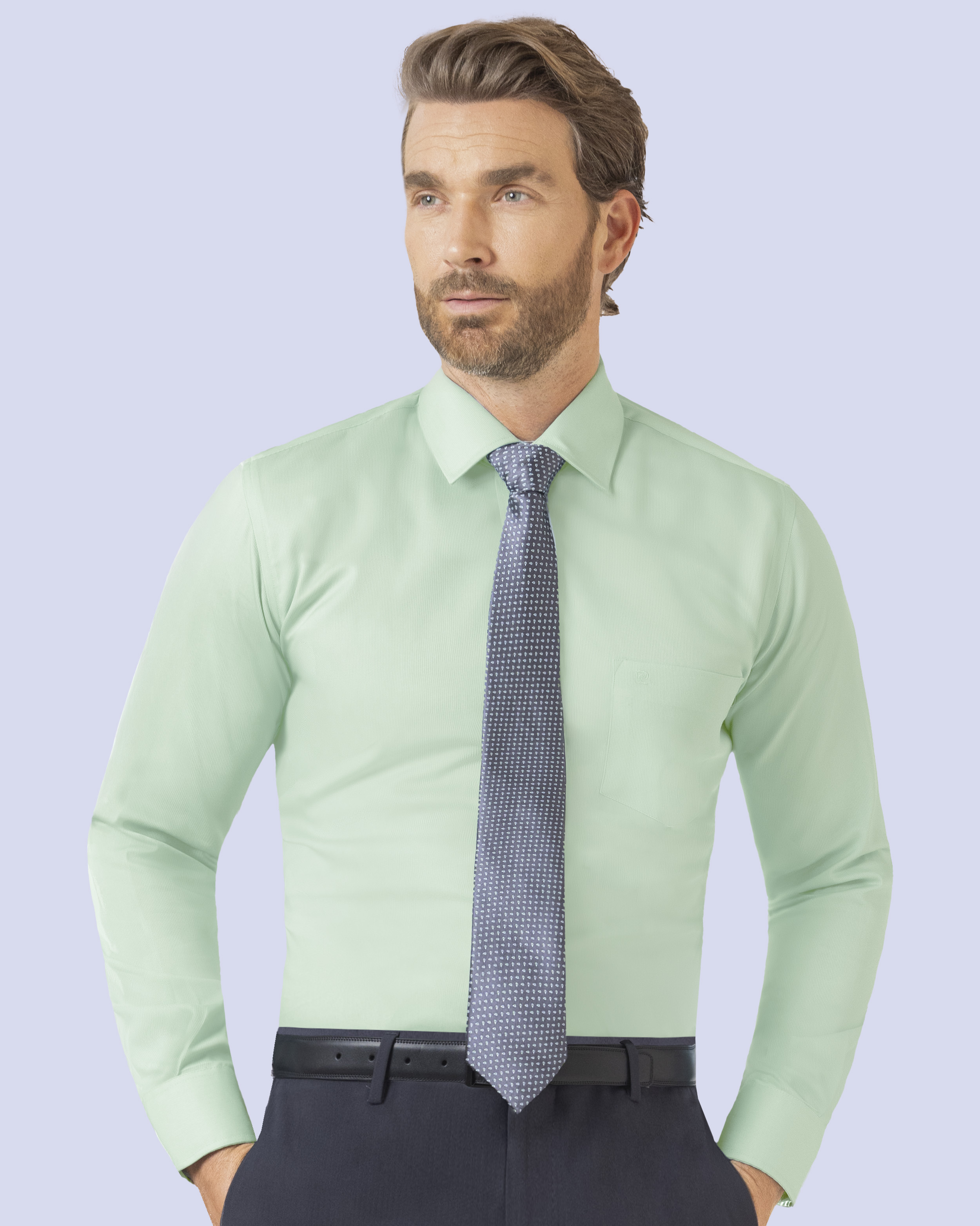 Camisa de vestir piqué verde manga larga