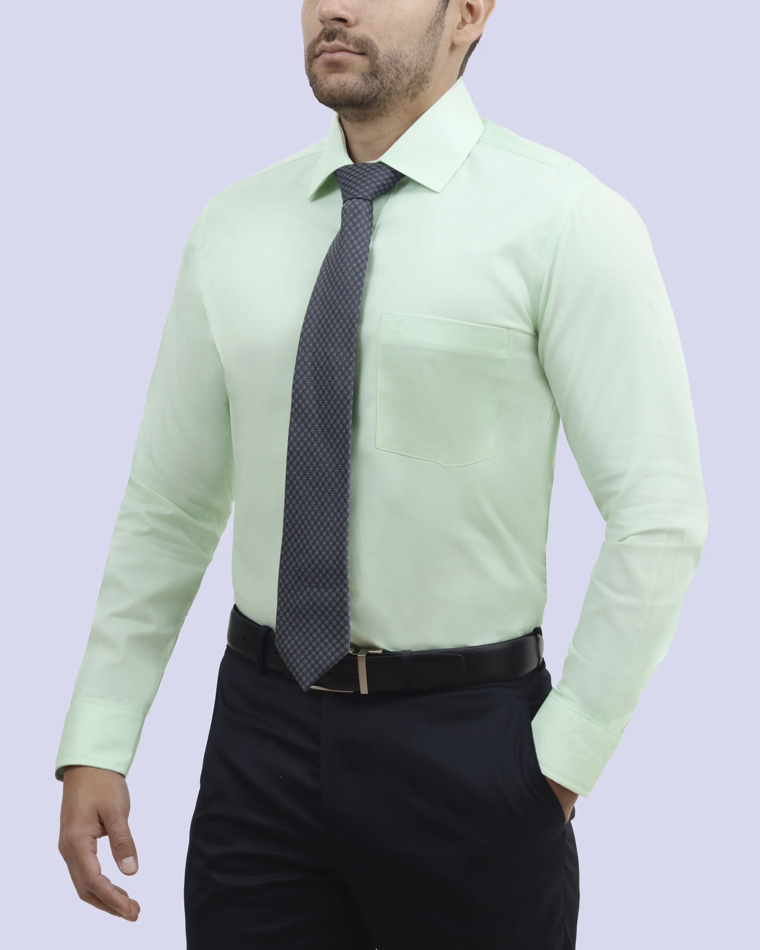 Camisa de vestir piqué verde manga larga