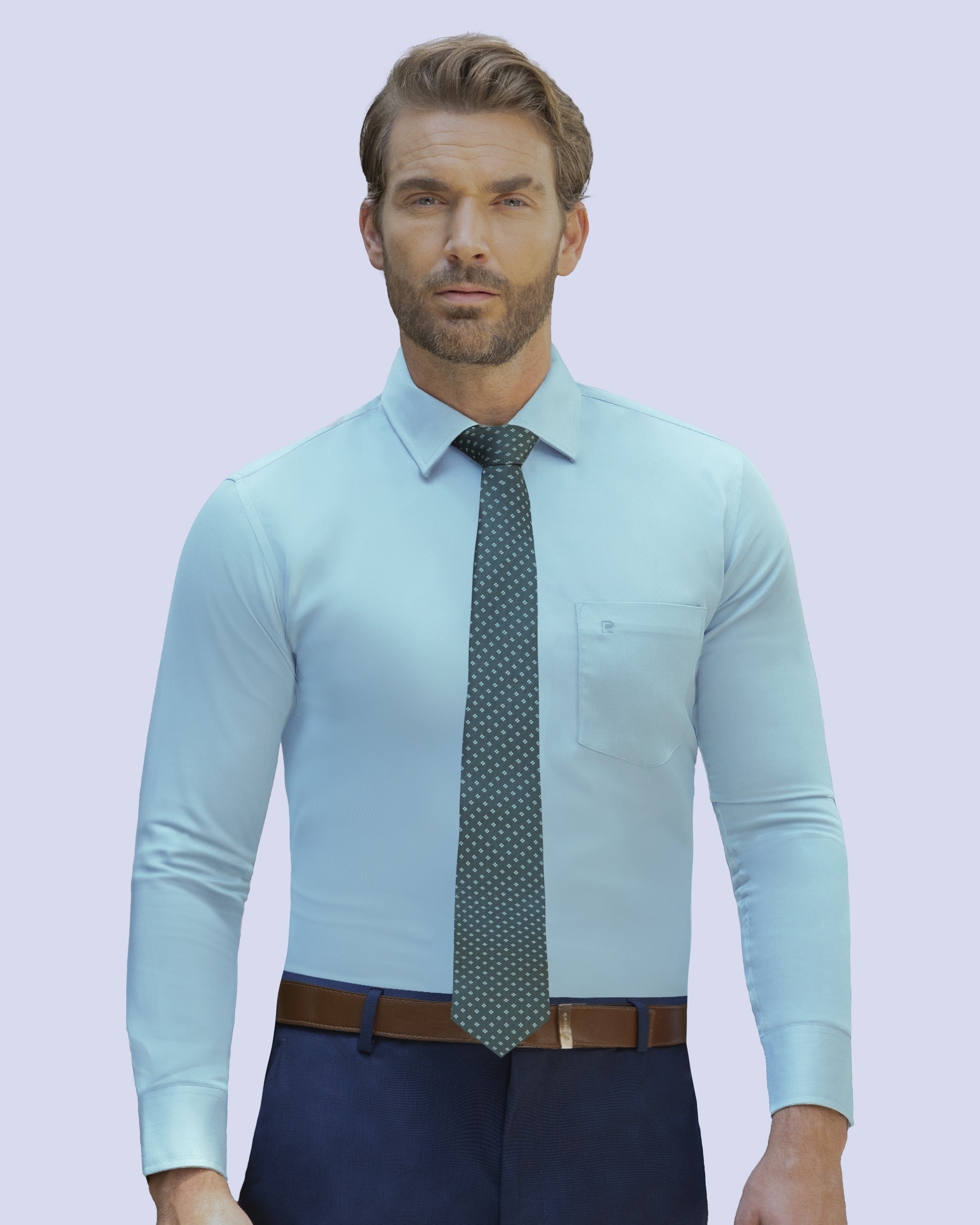 Camisa de vestir lisa slim fit piqué verde