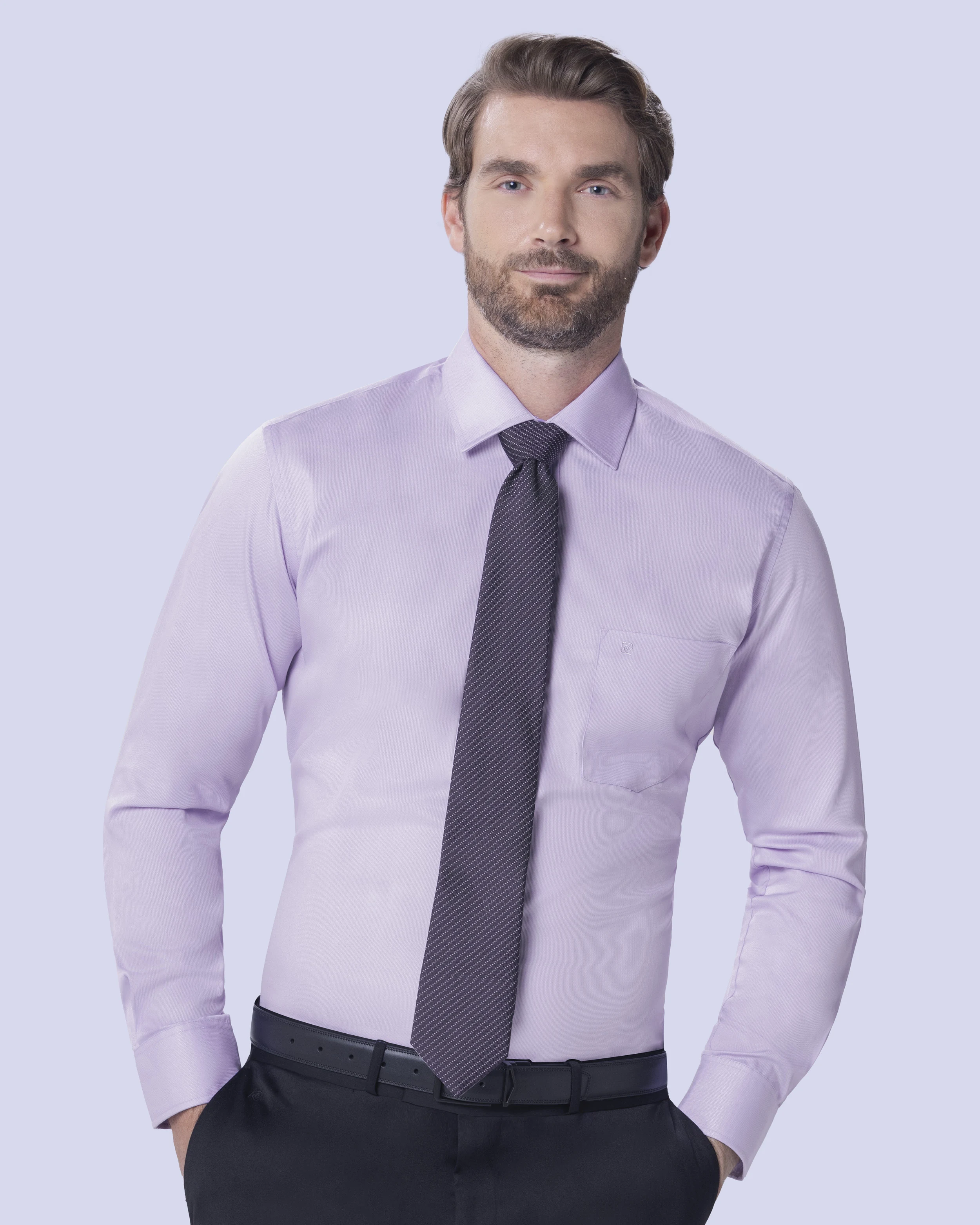 Camisa de vestir piqué lila manga larga