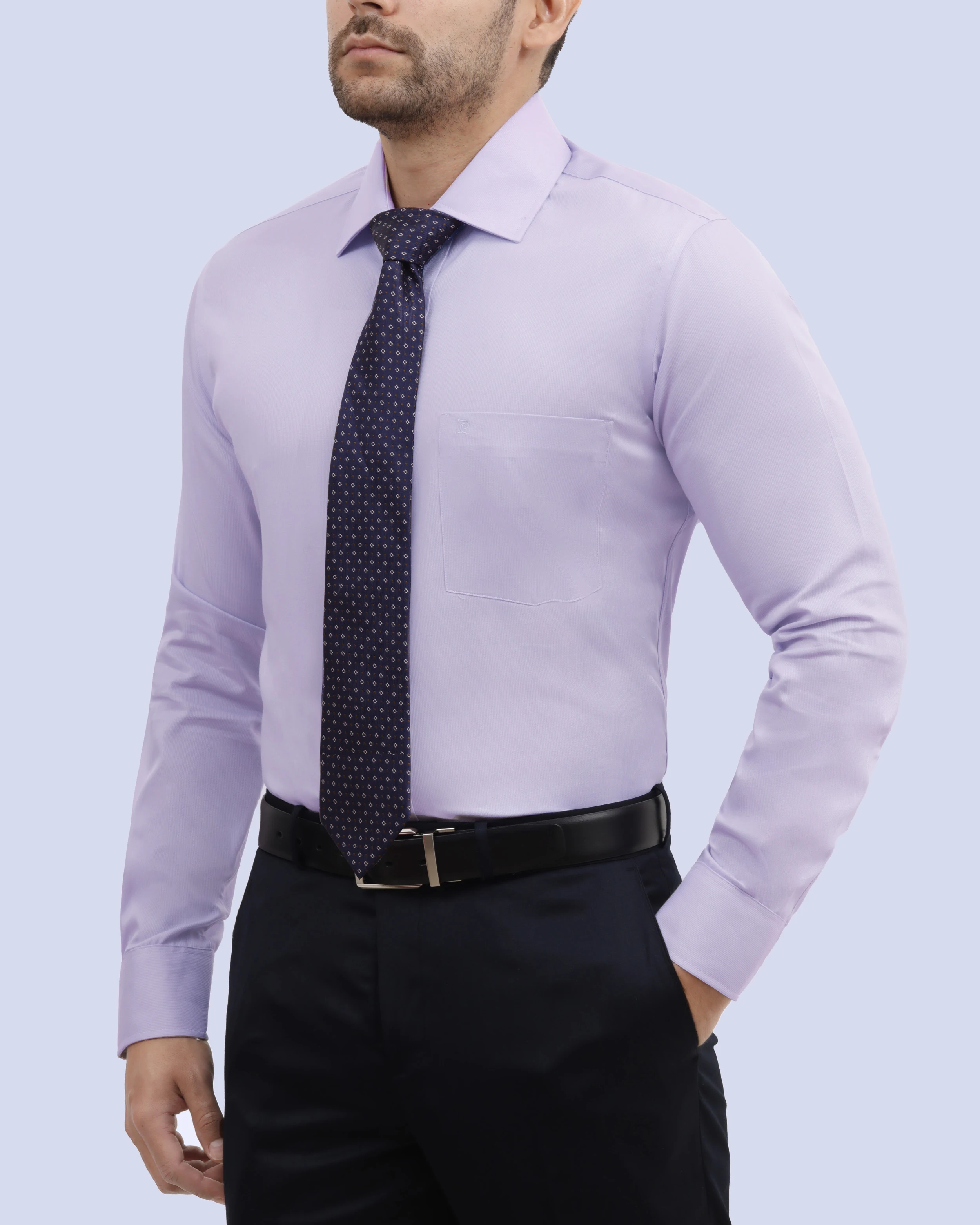 Camisa de vestir piqué lila manga larga