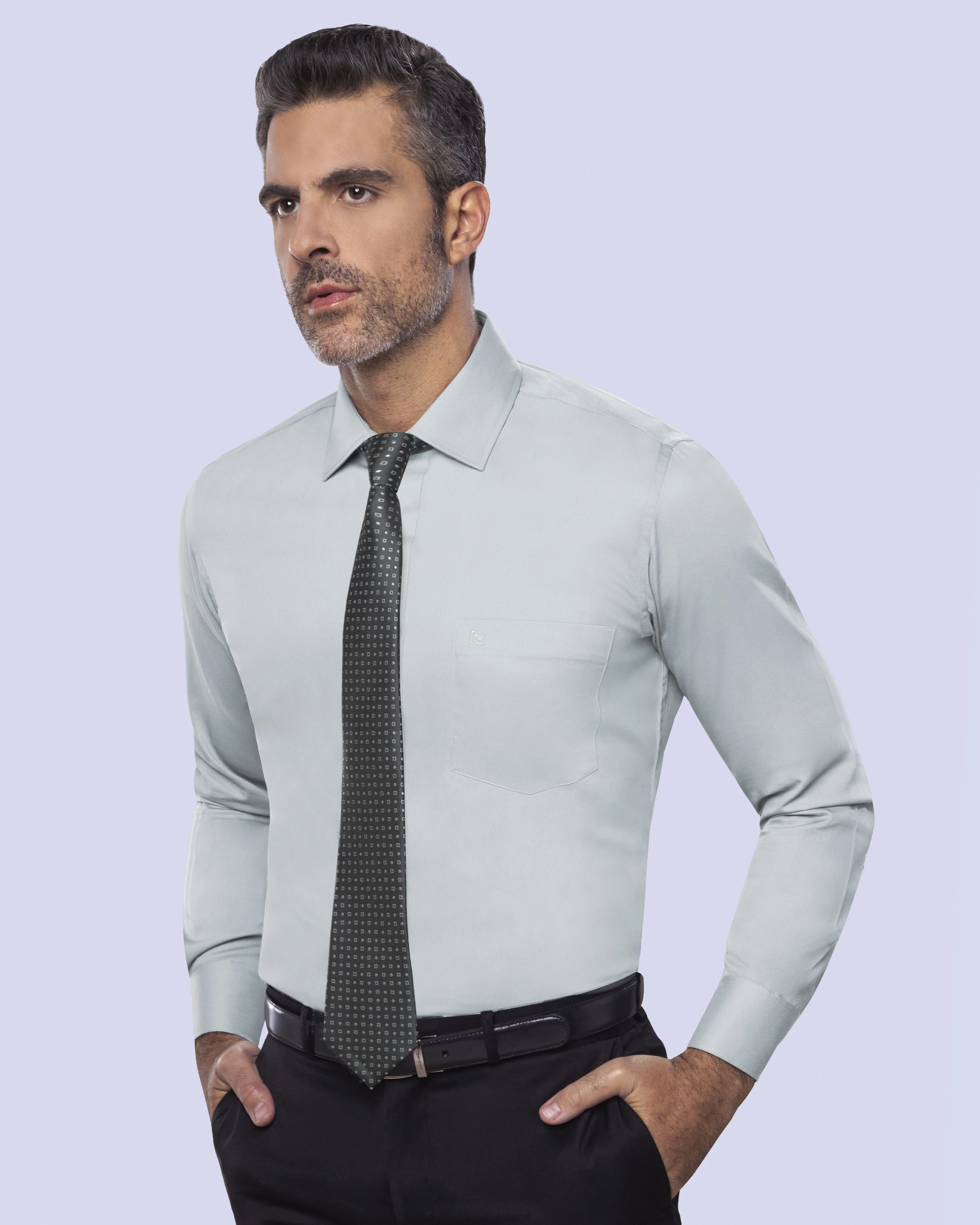 Camisa de vestir piqué gris manga larga
