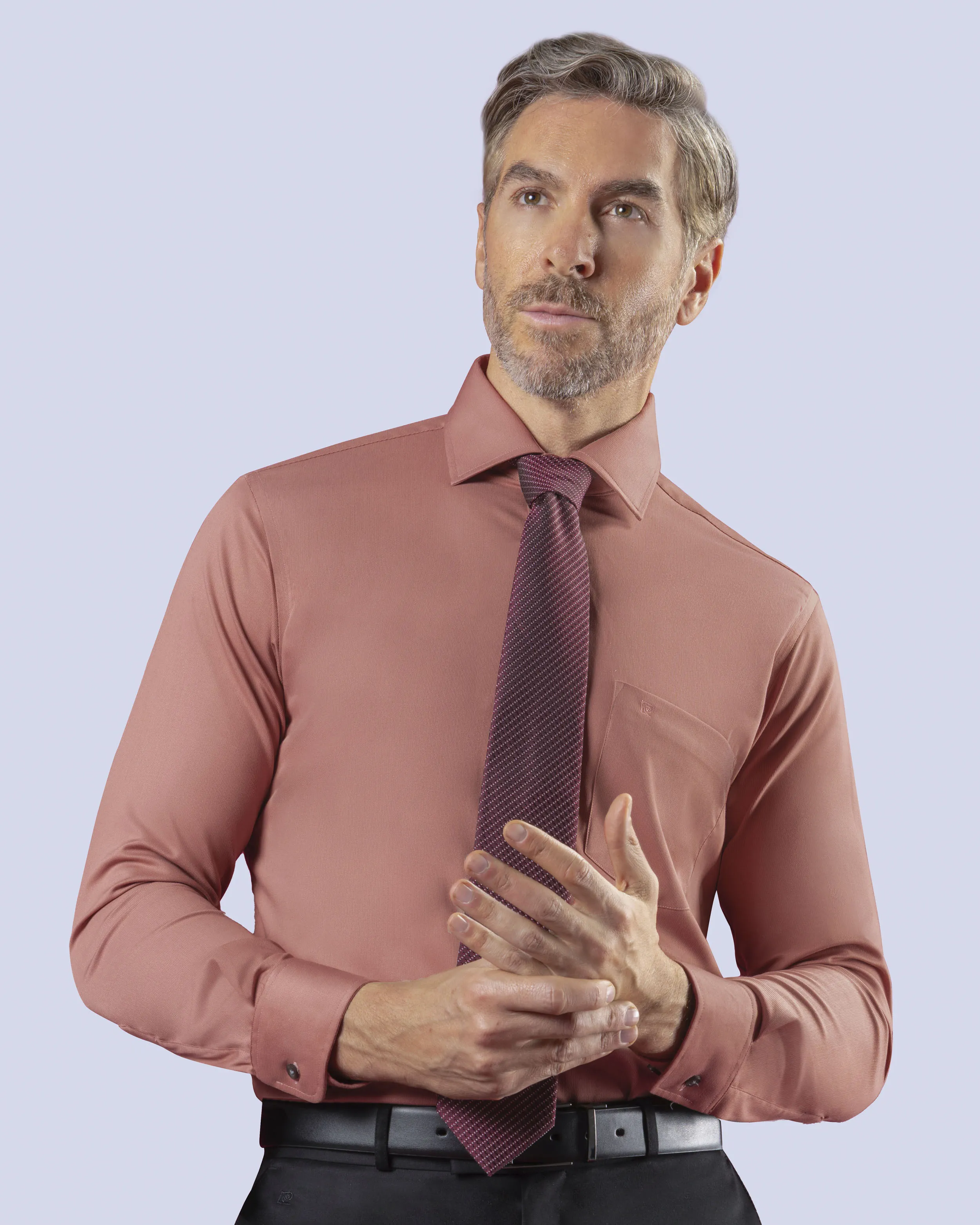 Camisa de vestir lisa slim fit piqué salmón