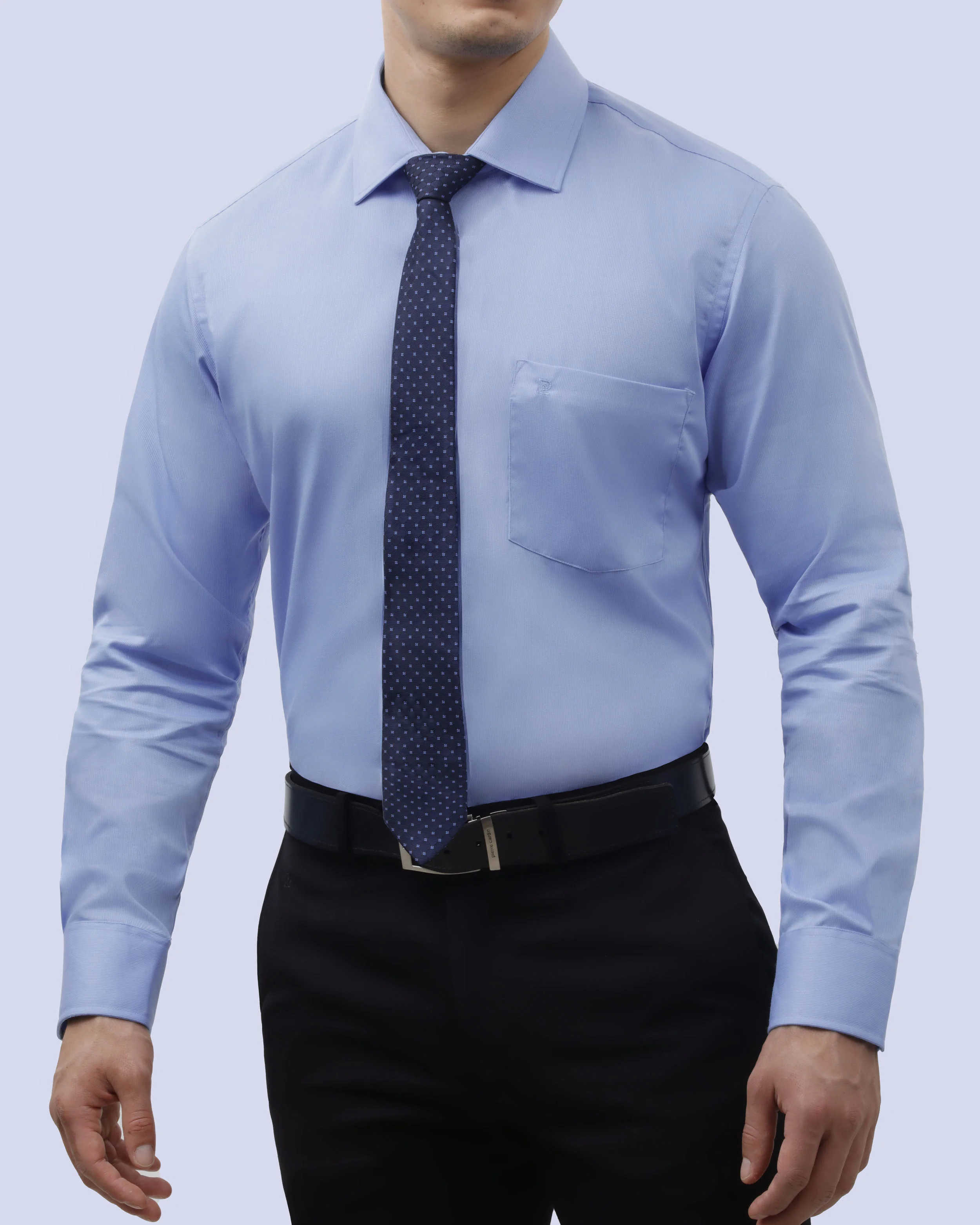 Camisa de vestir lisa slim fit piqué celeste