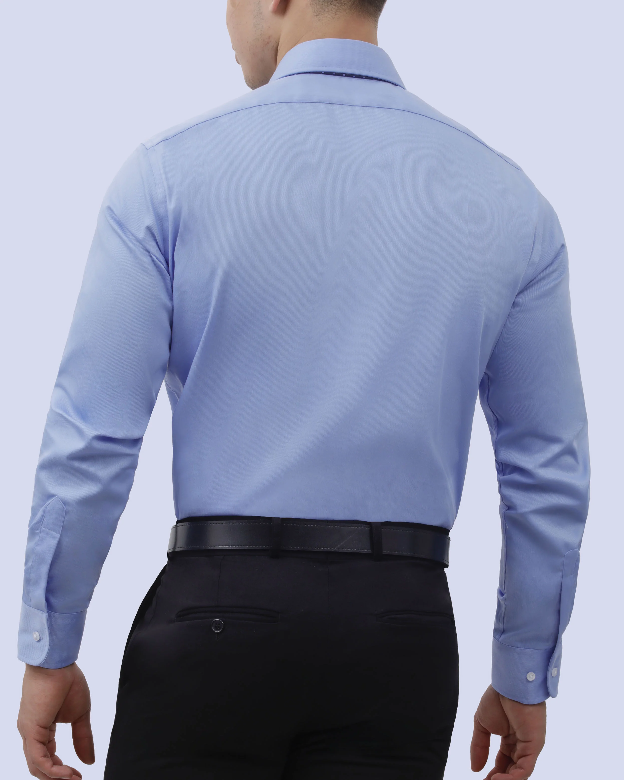 Camisa de vestir lisa slim fit piqué celeste