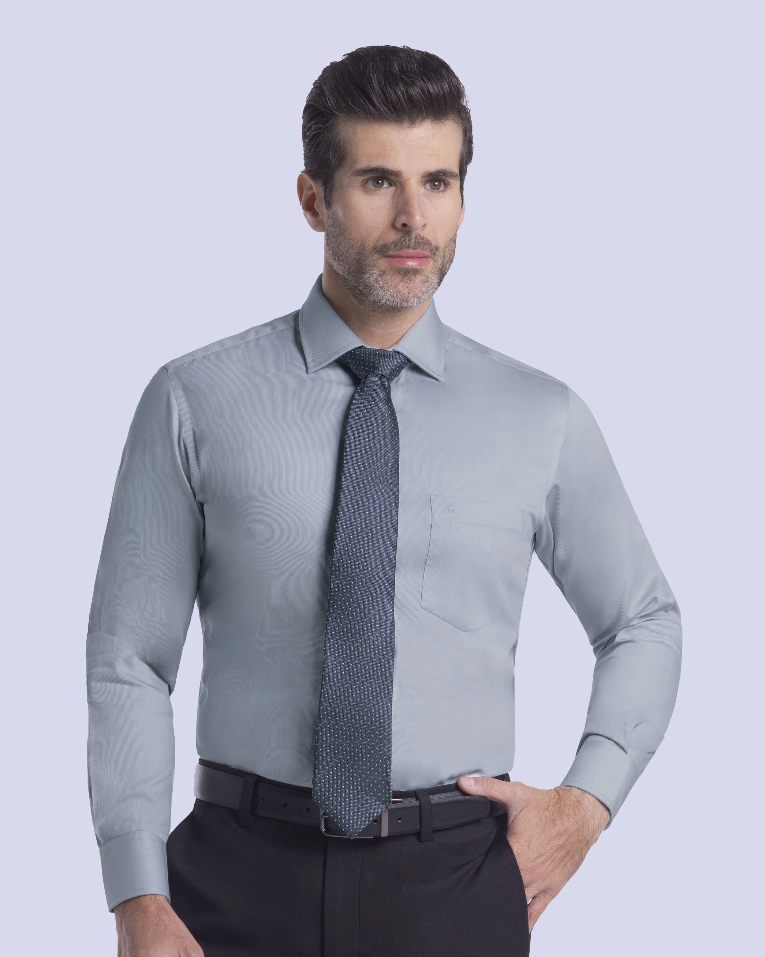 Camisa de vestir lisa slim fit piqué gris
