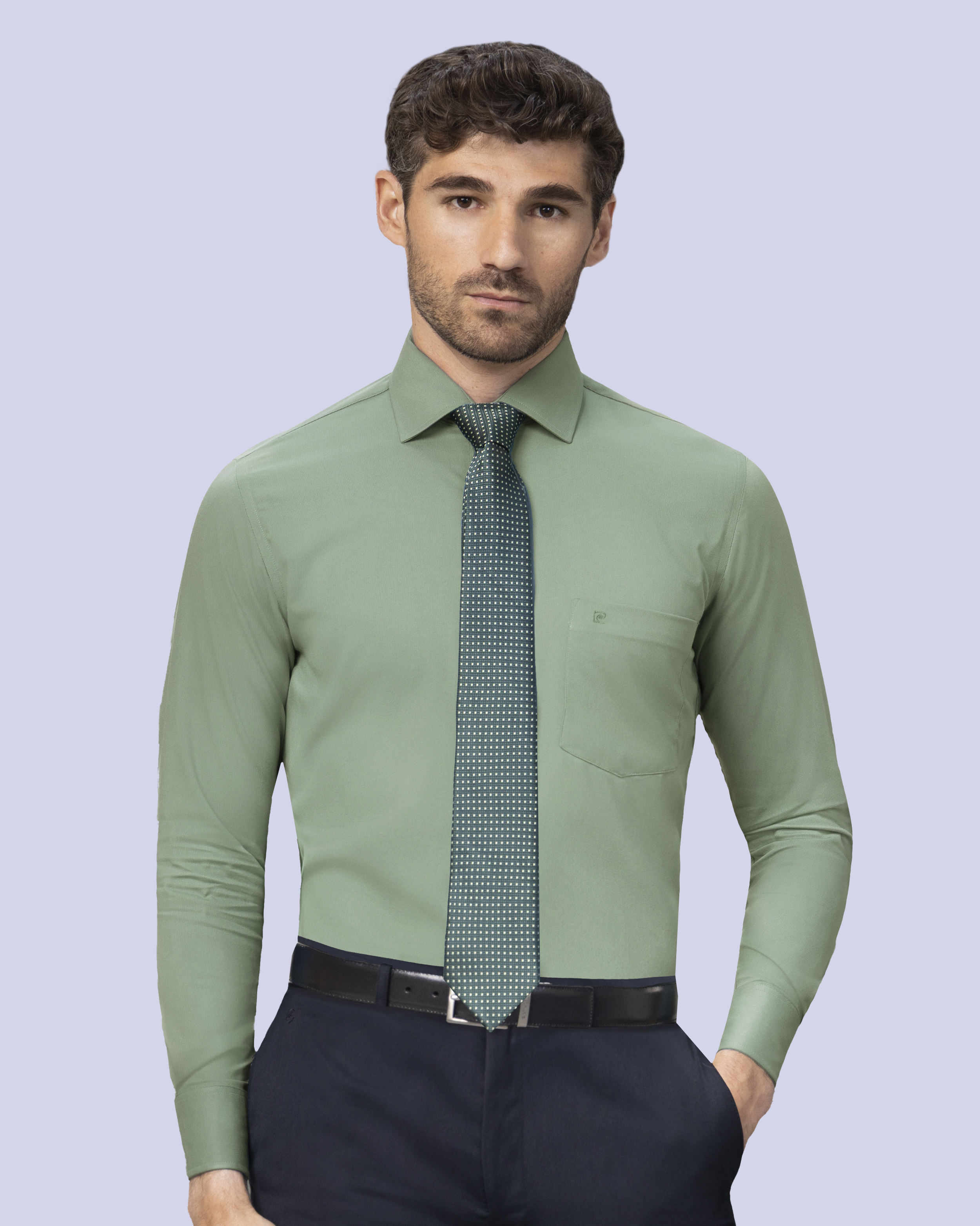Camisa de vestir lisa slim fit piqué verde
