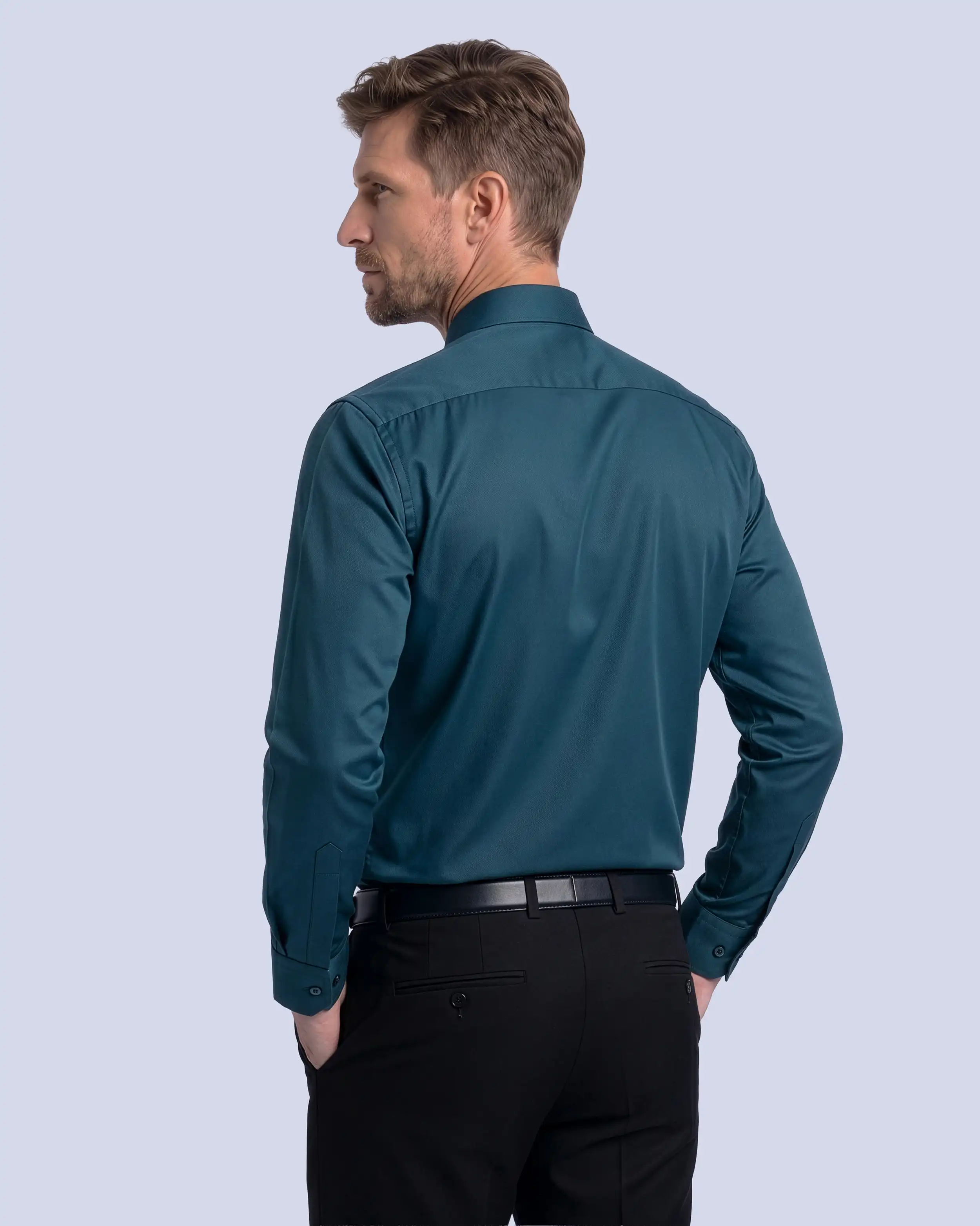 Camisa de vestir lisa slim fit piqué azul