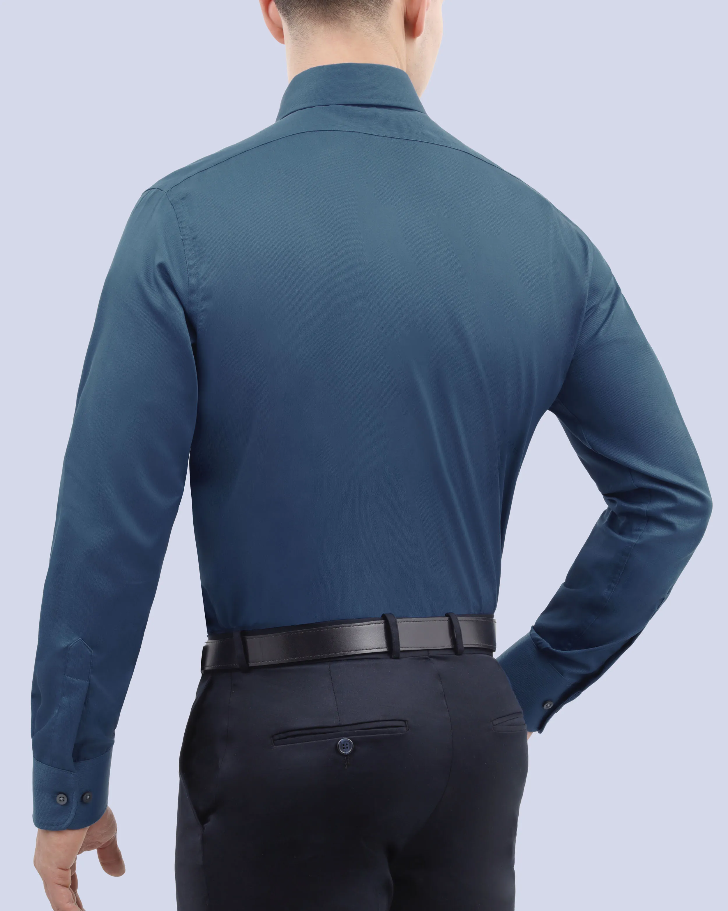 Camisa de vestir lisa slim fit piqué azul