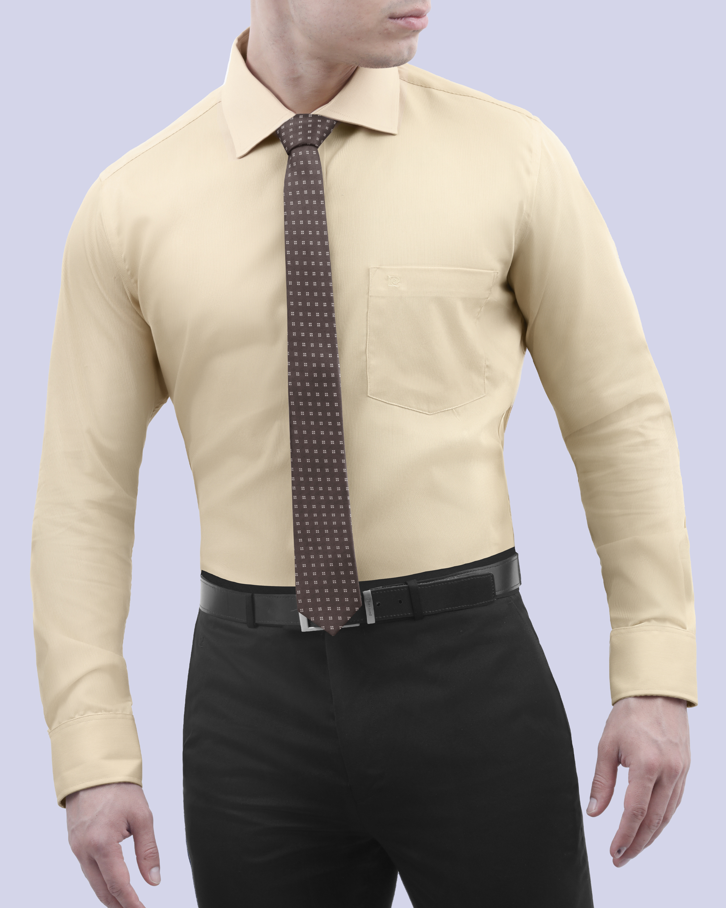 Camisa de vestir lisa slim fit piqué amarilla