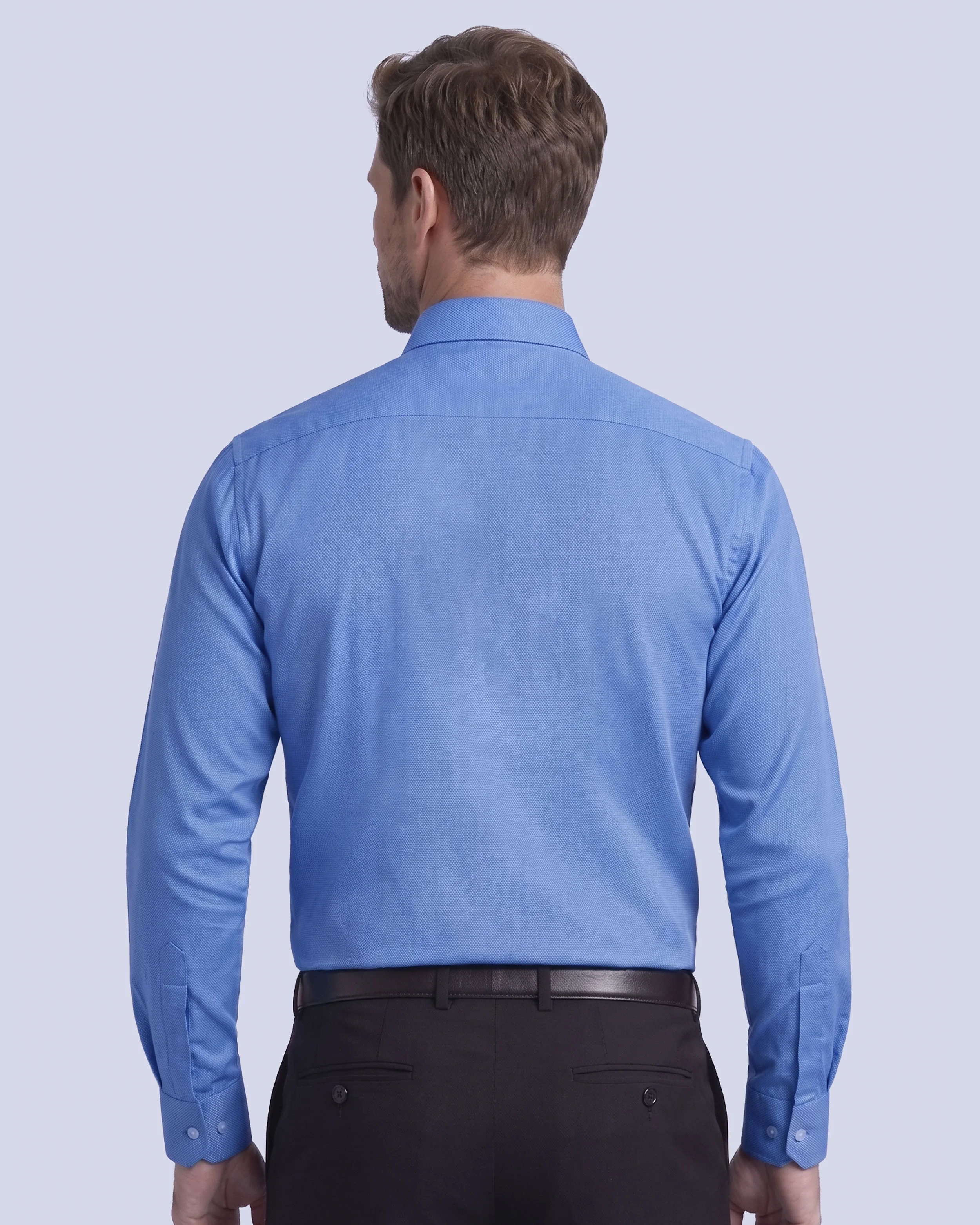 Camisa de vestir piqué azul marino manga larga