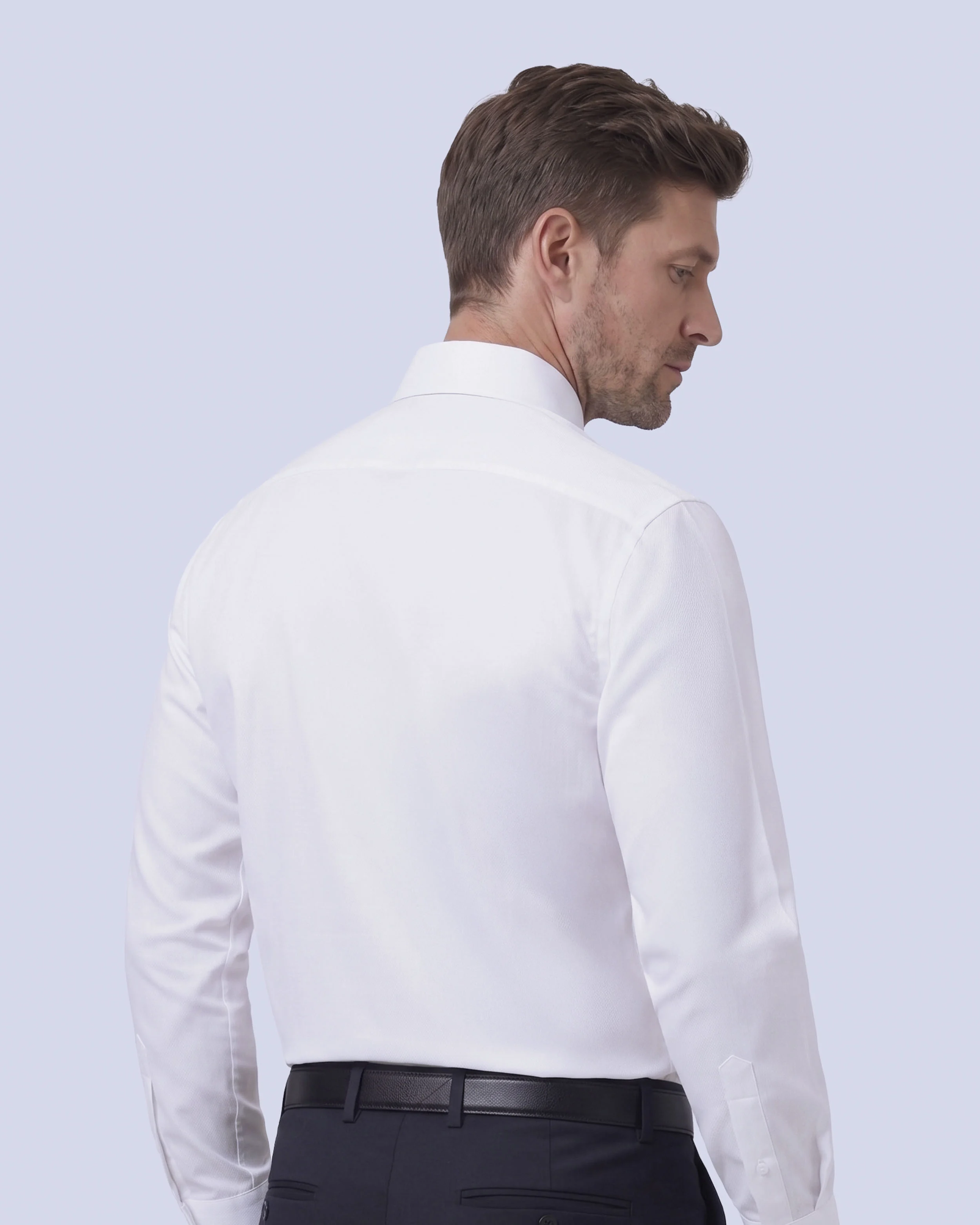 Camisa de vestir slim fit blanca piqué premium bambú stretch