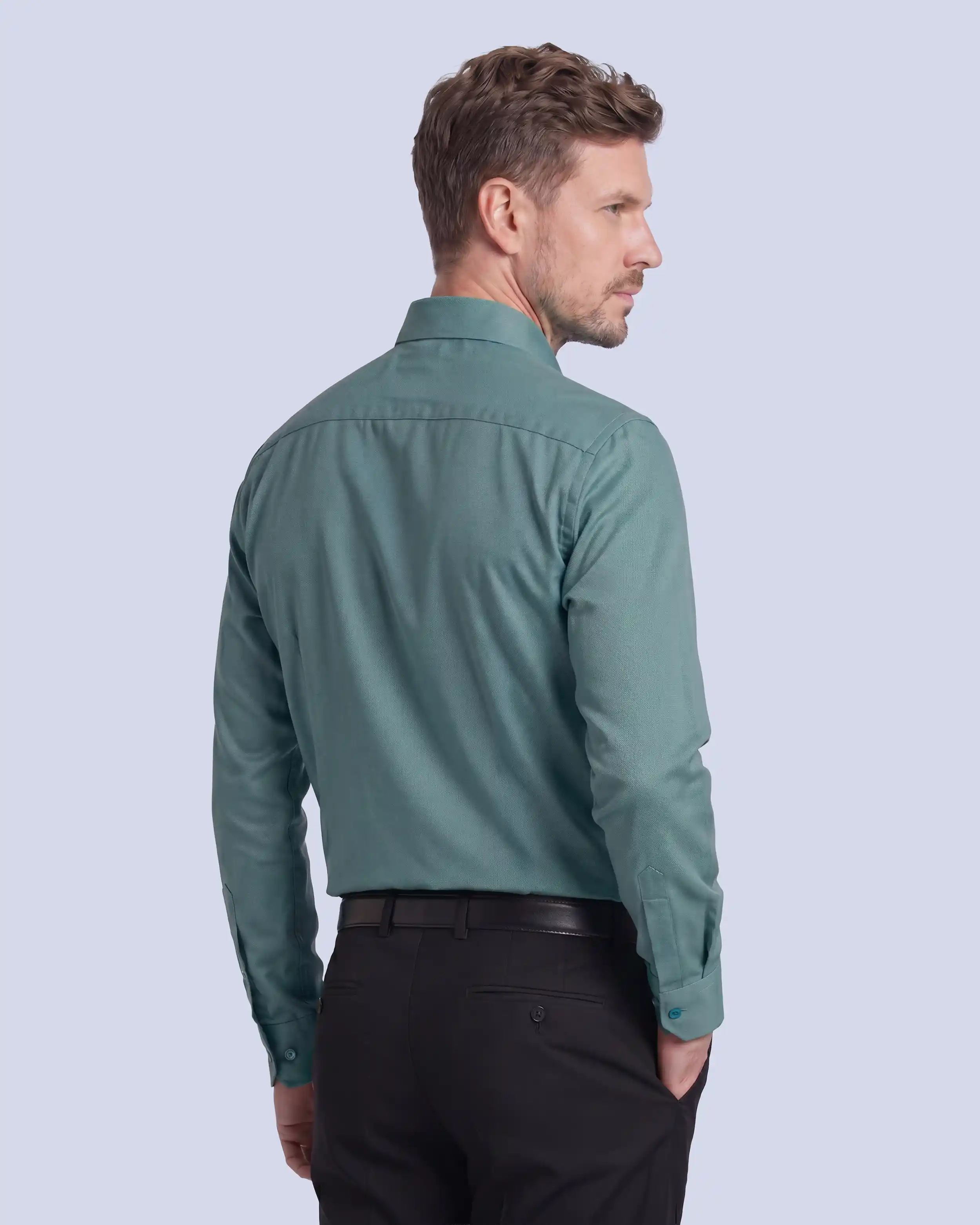 Camisa de vestir slim fit verde piqué premium bambú stretch