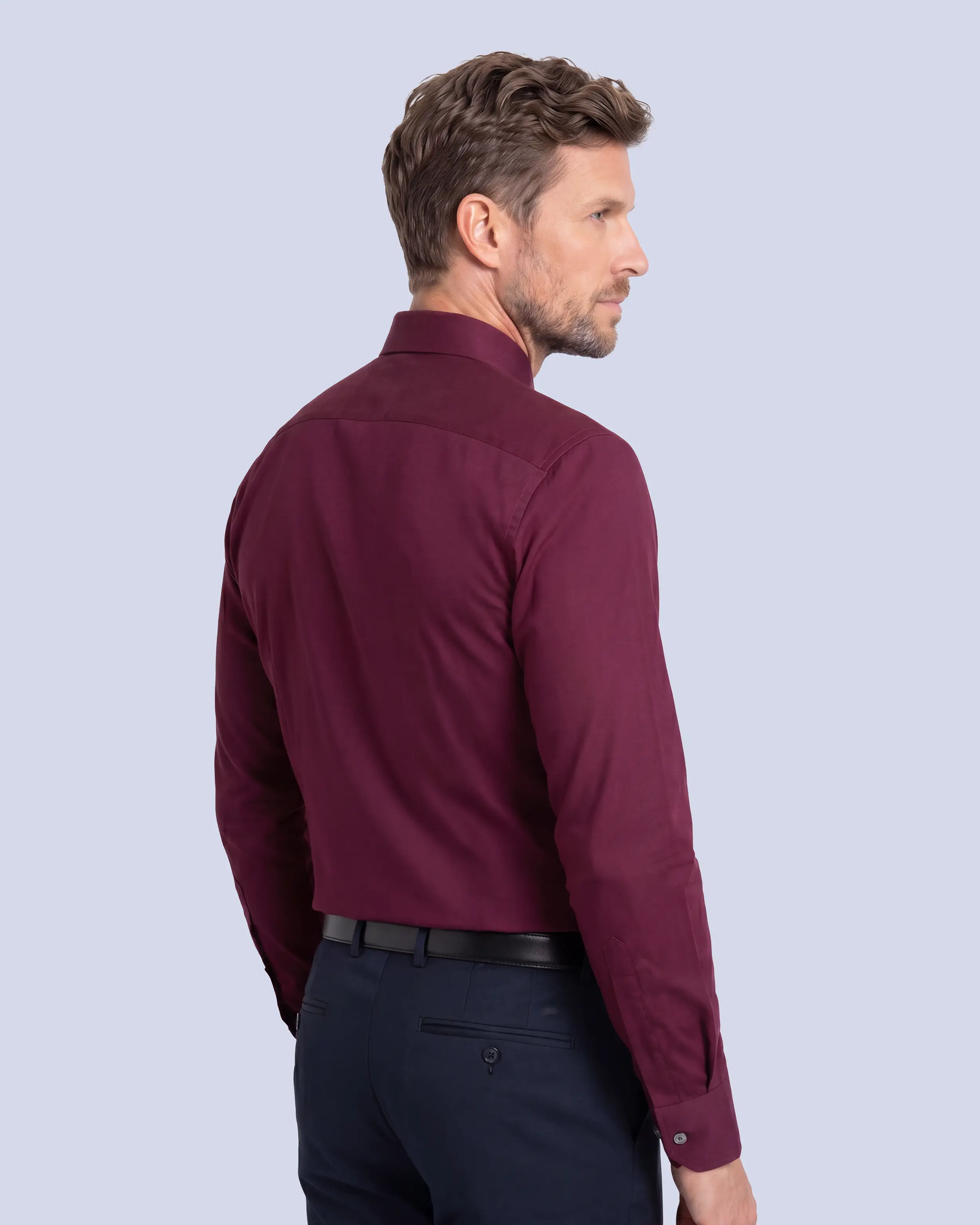 Camisa de vestir slim fit vino piqué premium bambú stretch