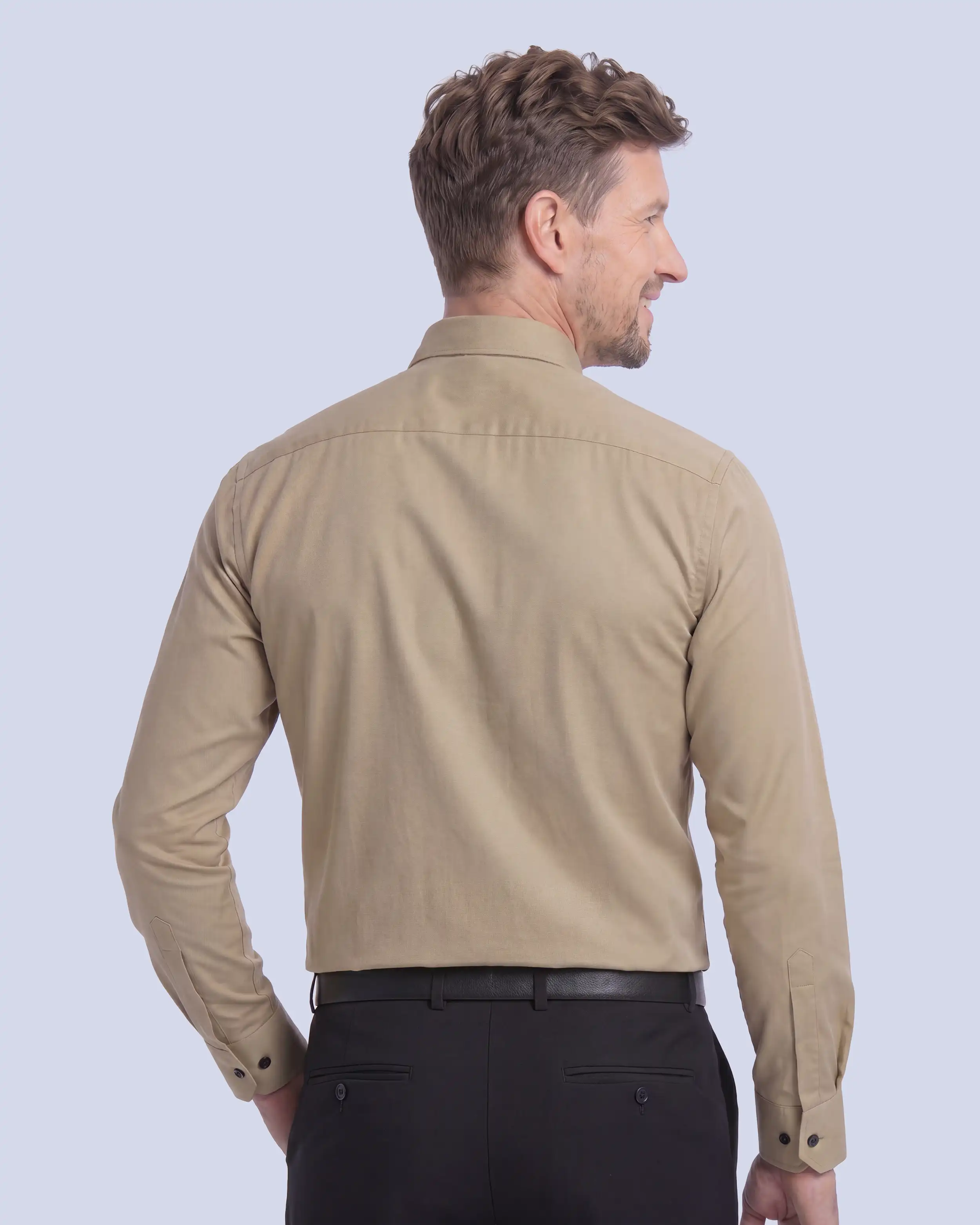 Camisa de vestir slim fit beige piqué premium bambú stretch