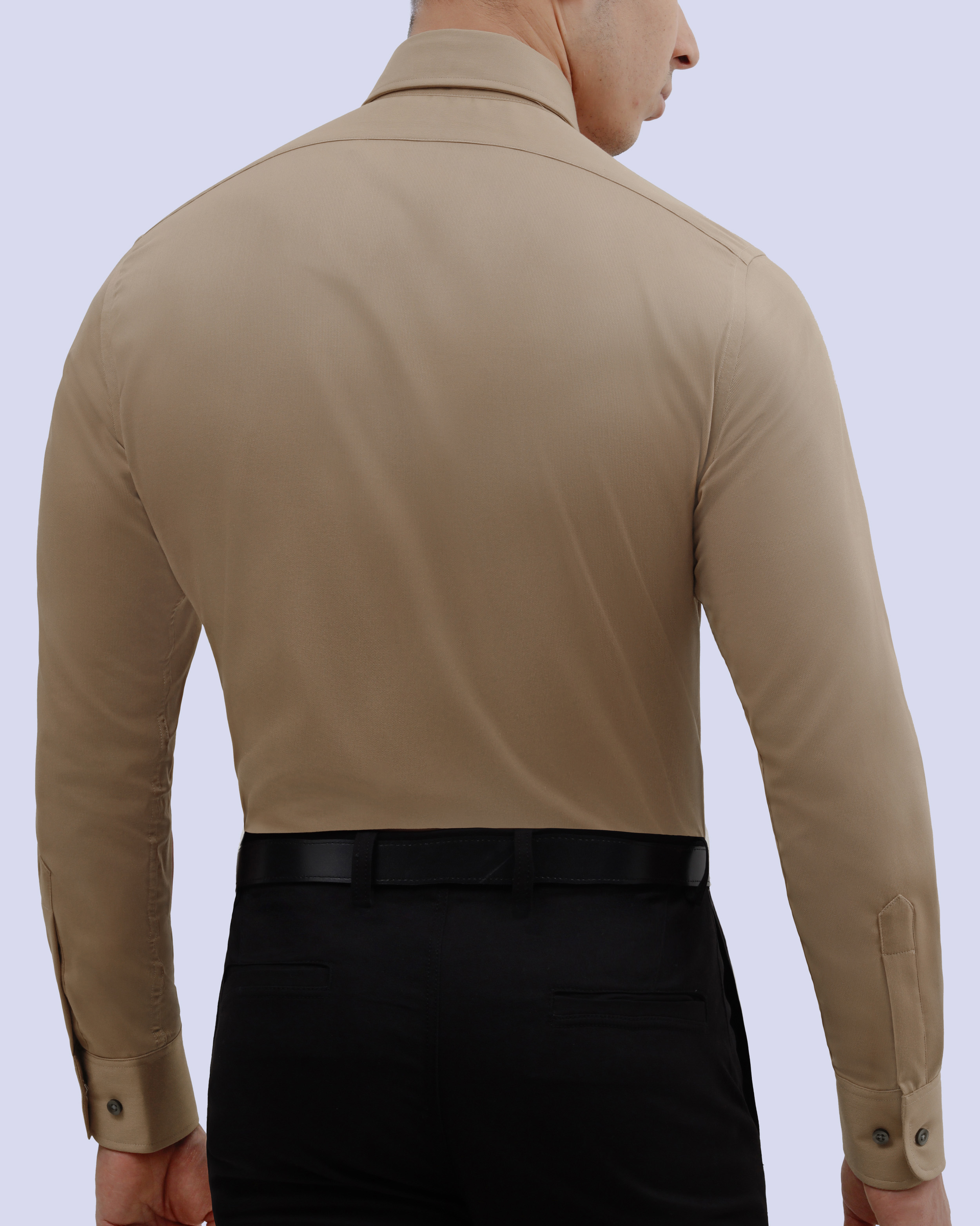 Camisa de vestir slim fit beige piqué premium bambú stretch