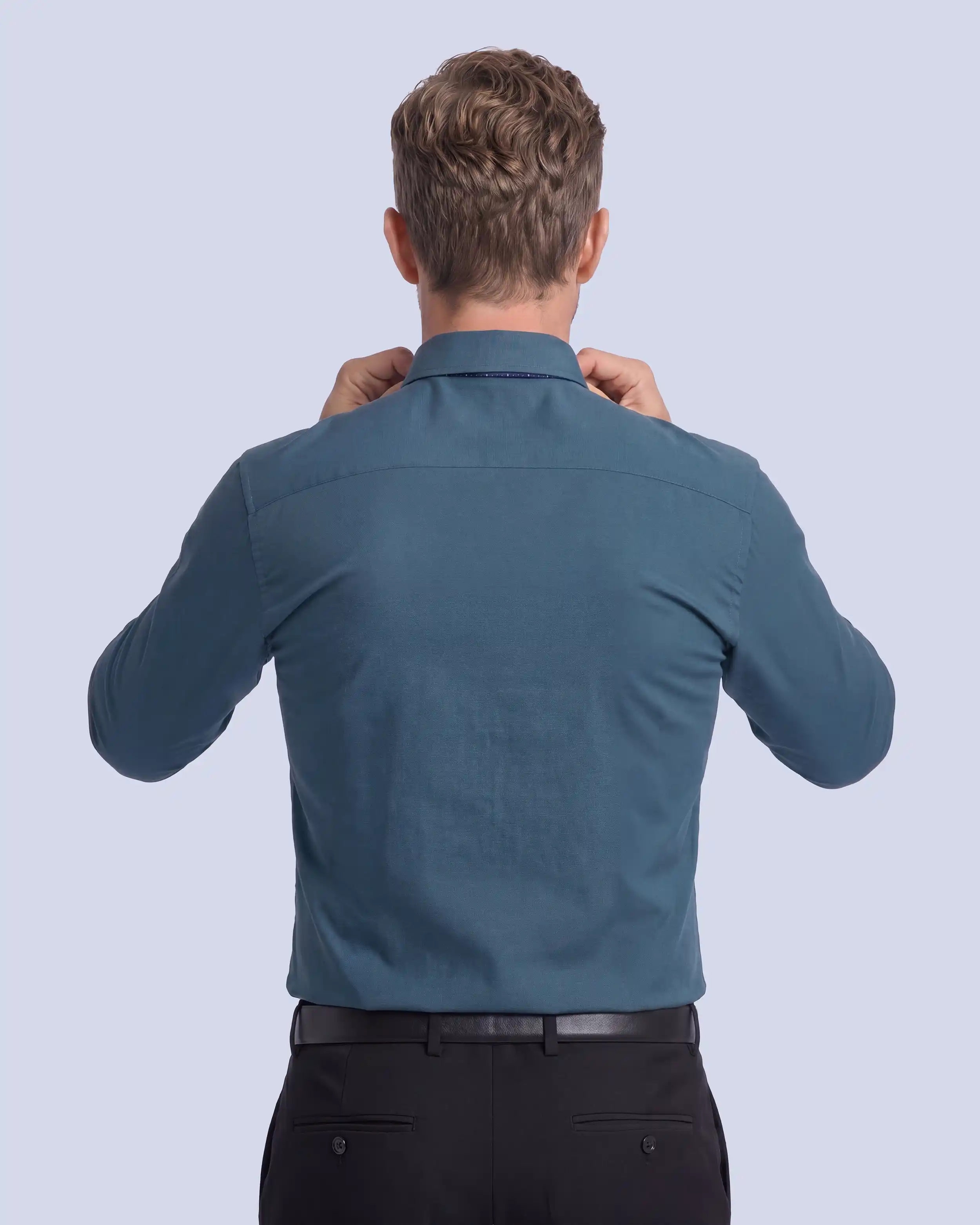 Camisa de vestir slim fit turquesa piqué premium bambú stretch