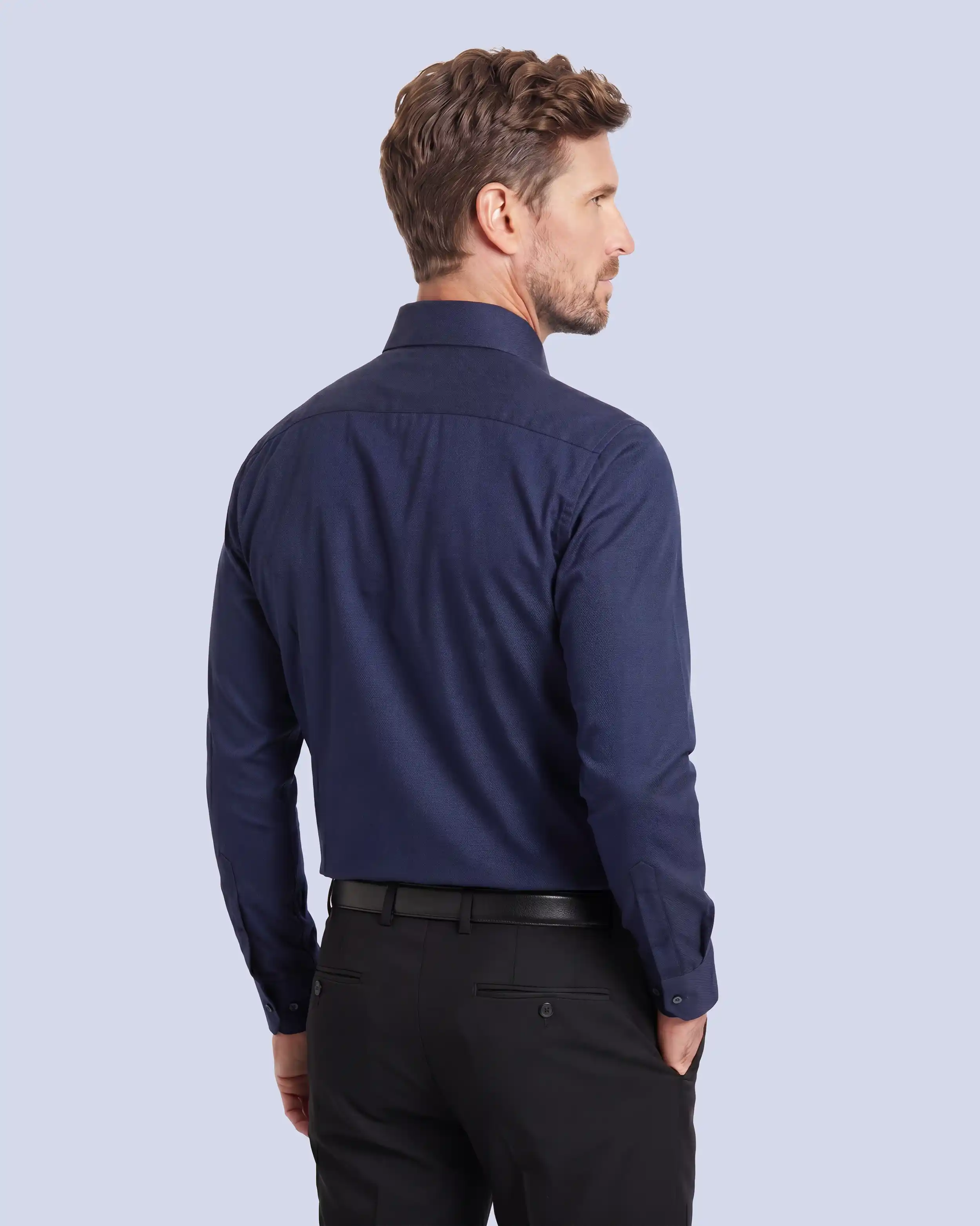 Camisa de vestir slim fit azul piqué premium bambú stretch