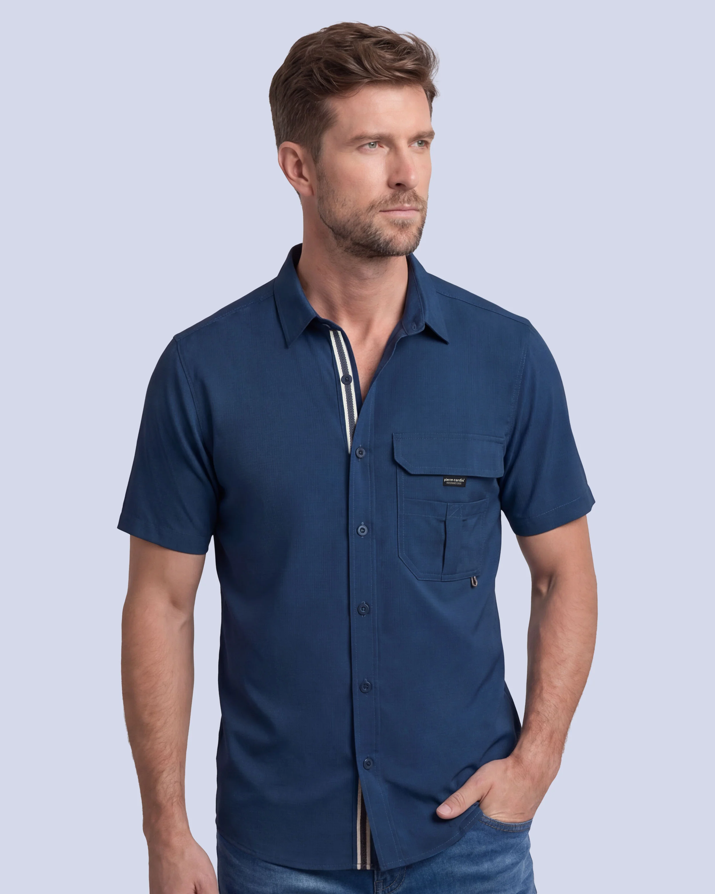 Camisa casual performance life style manga corta azul