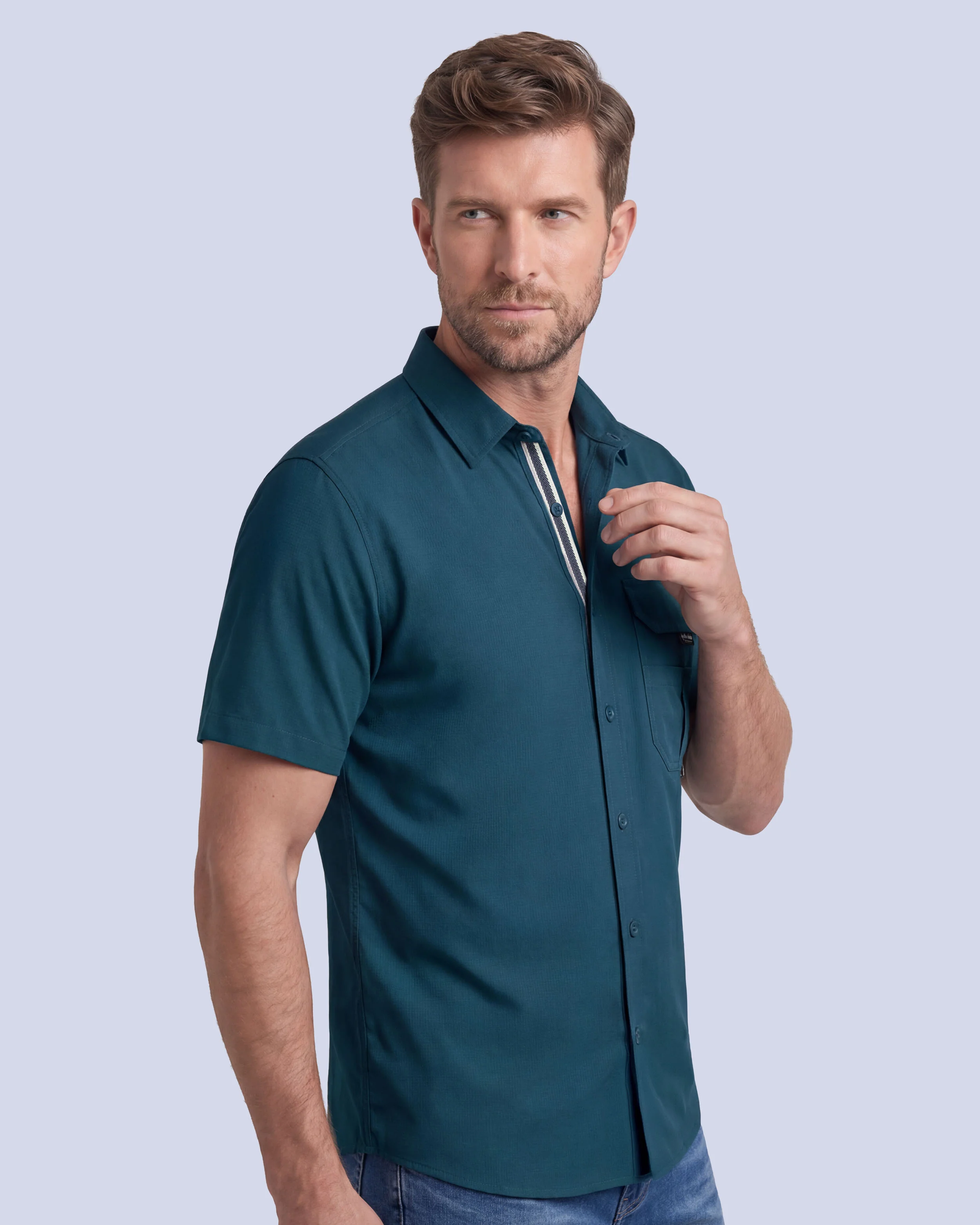 Camisa casual performance life style manga corta turquesa