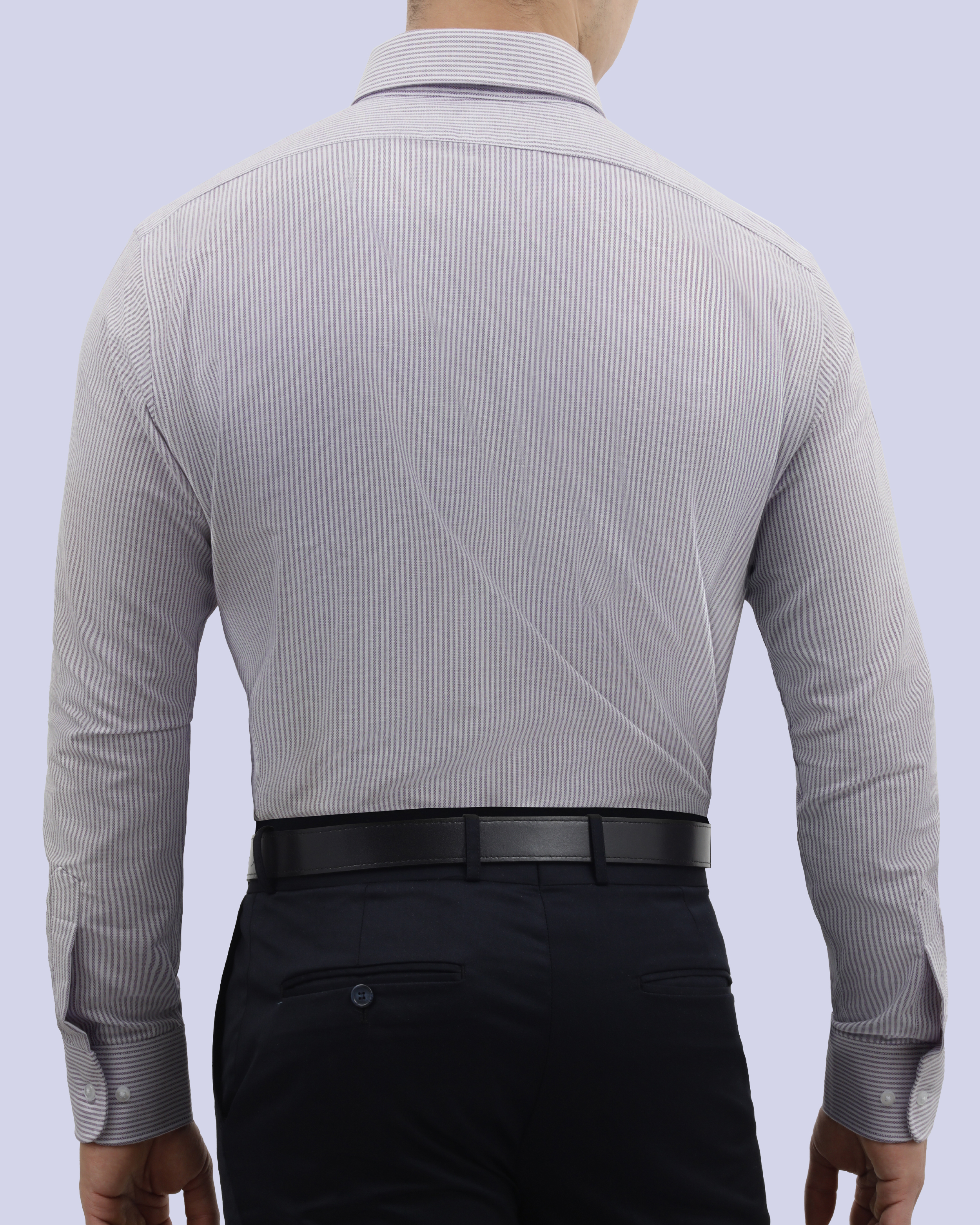 Camisa casual rayada oxford morada manga larga slim fit