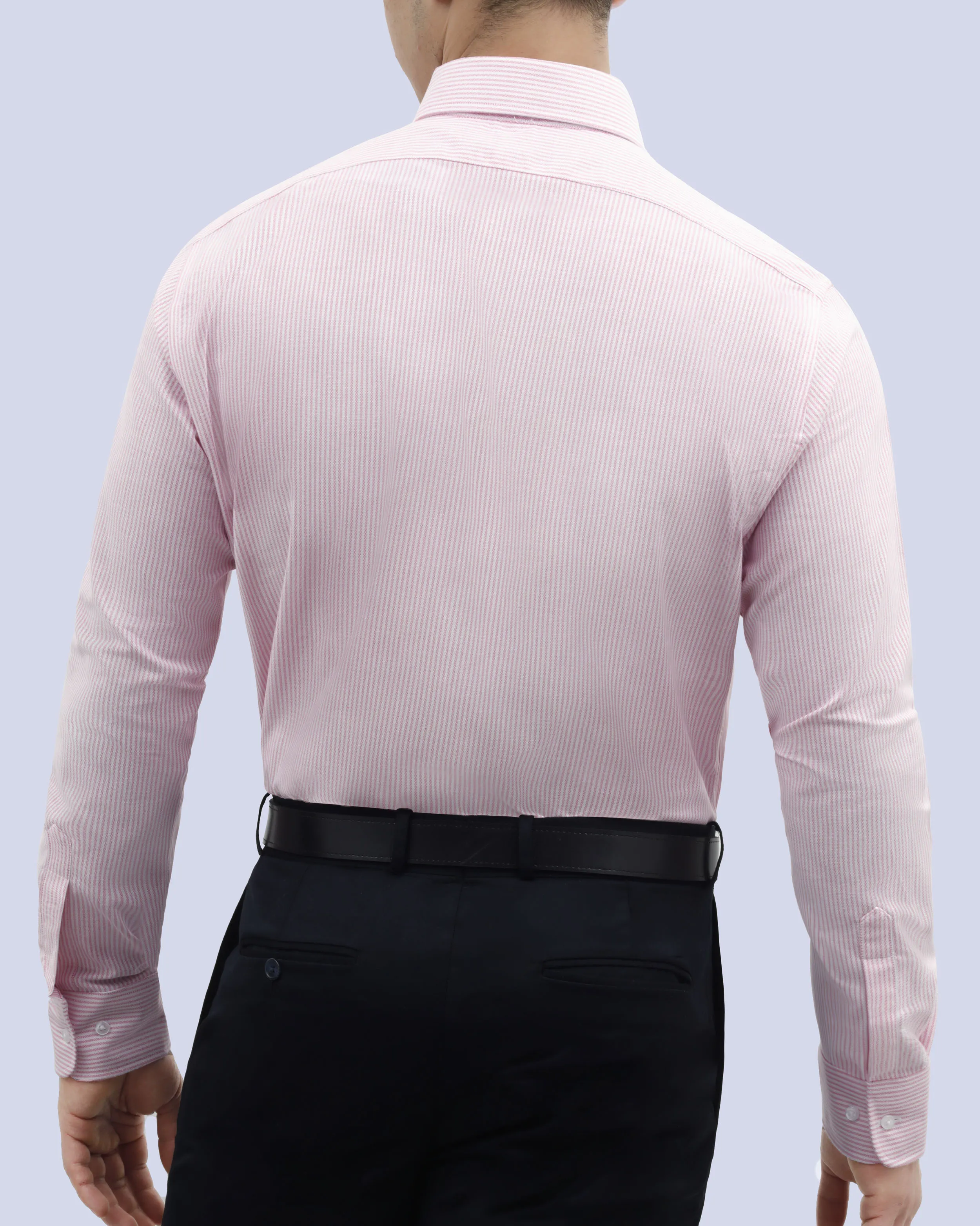 Camisa casual rayada oxford rosada manga larga slim fit