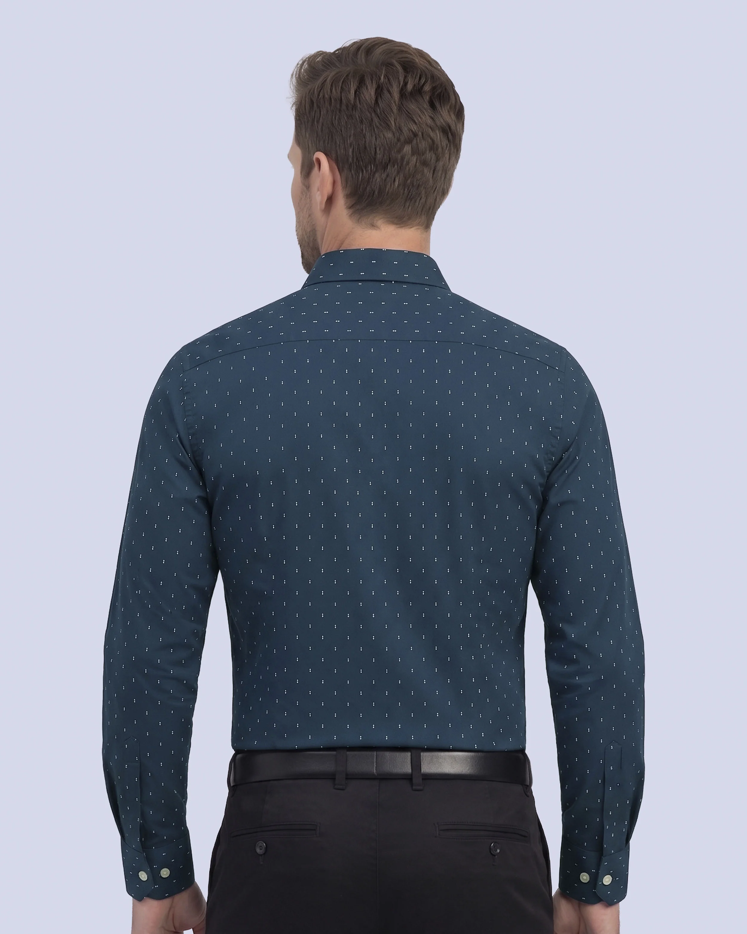 Camisa de vestir slim fit satín print turquesa