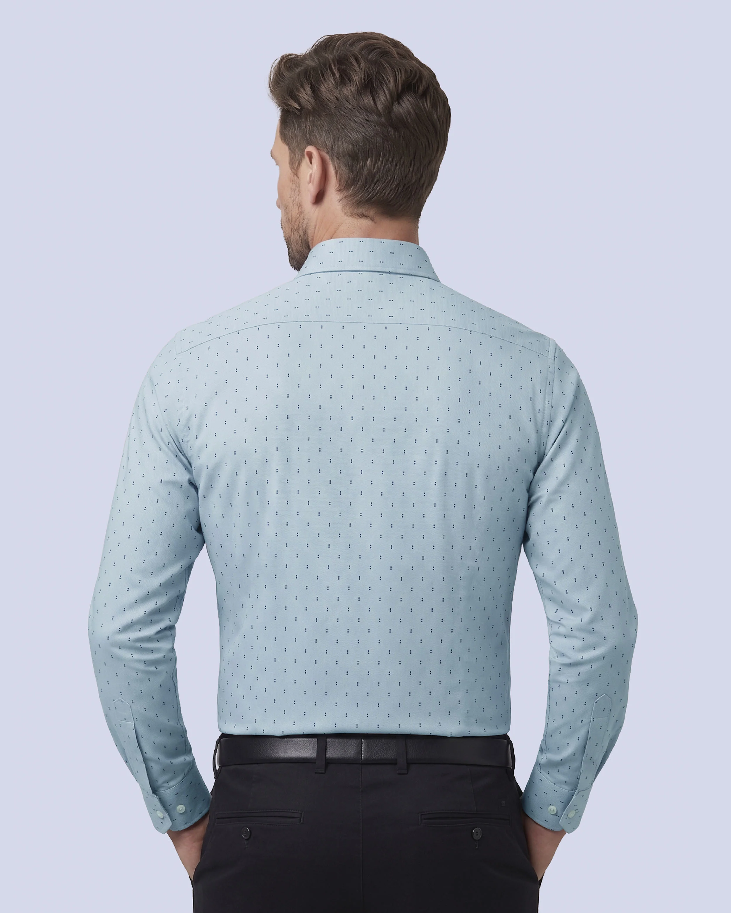 Camisa de vestir slim fit satín print celeste