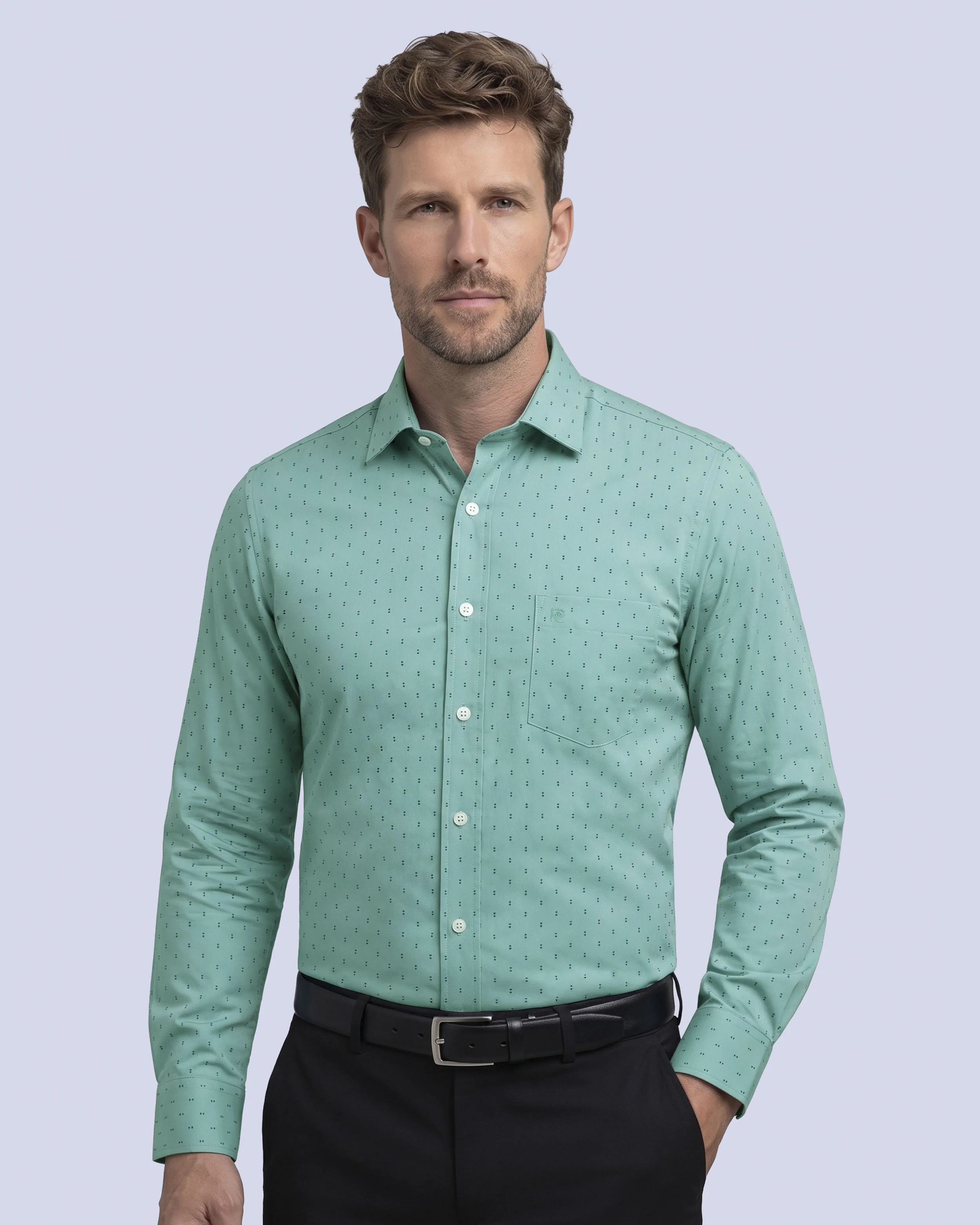 Camisa de vestir slim fit satín print verde