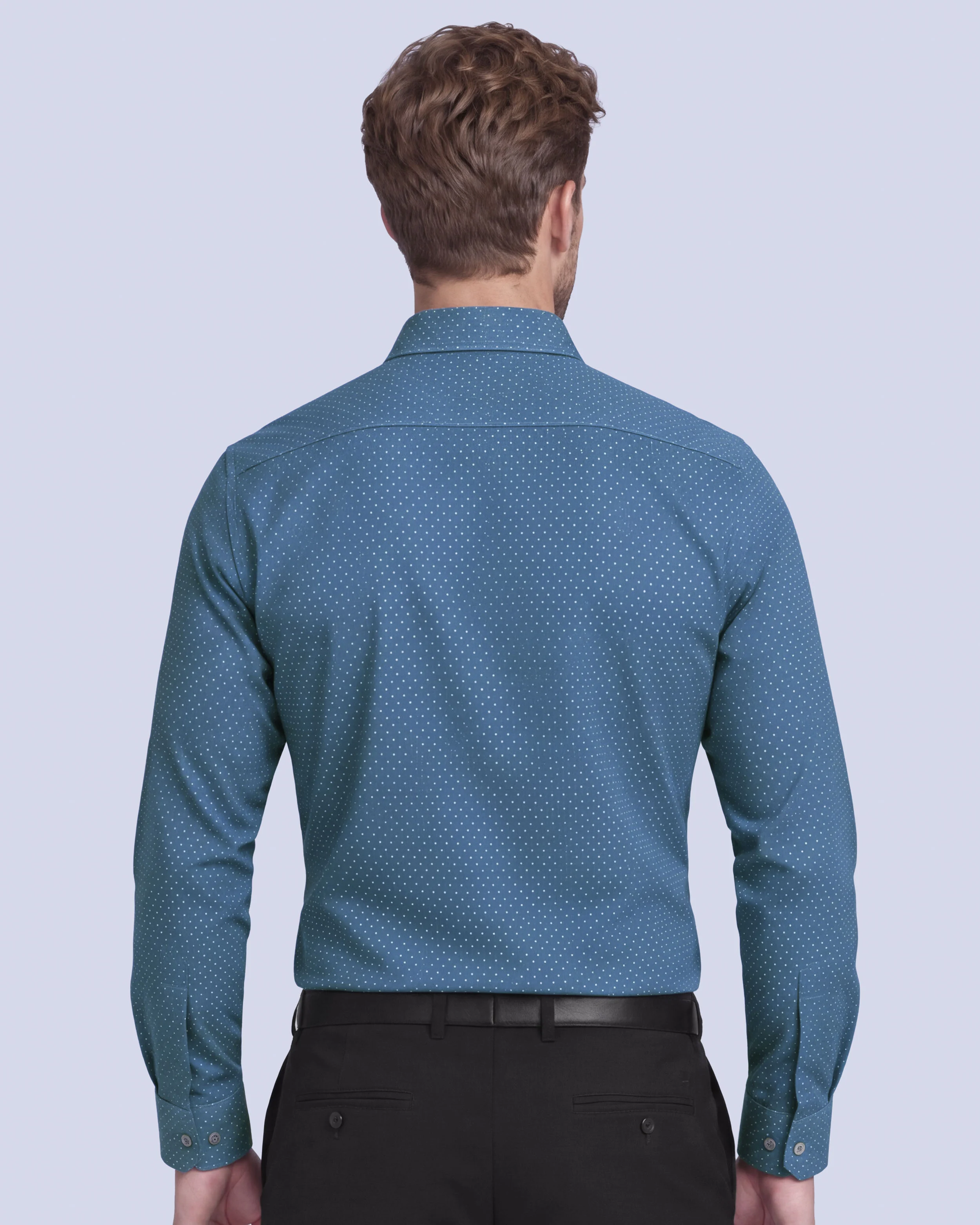 Camisa de vestir slim fit satín print turquesa