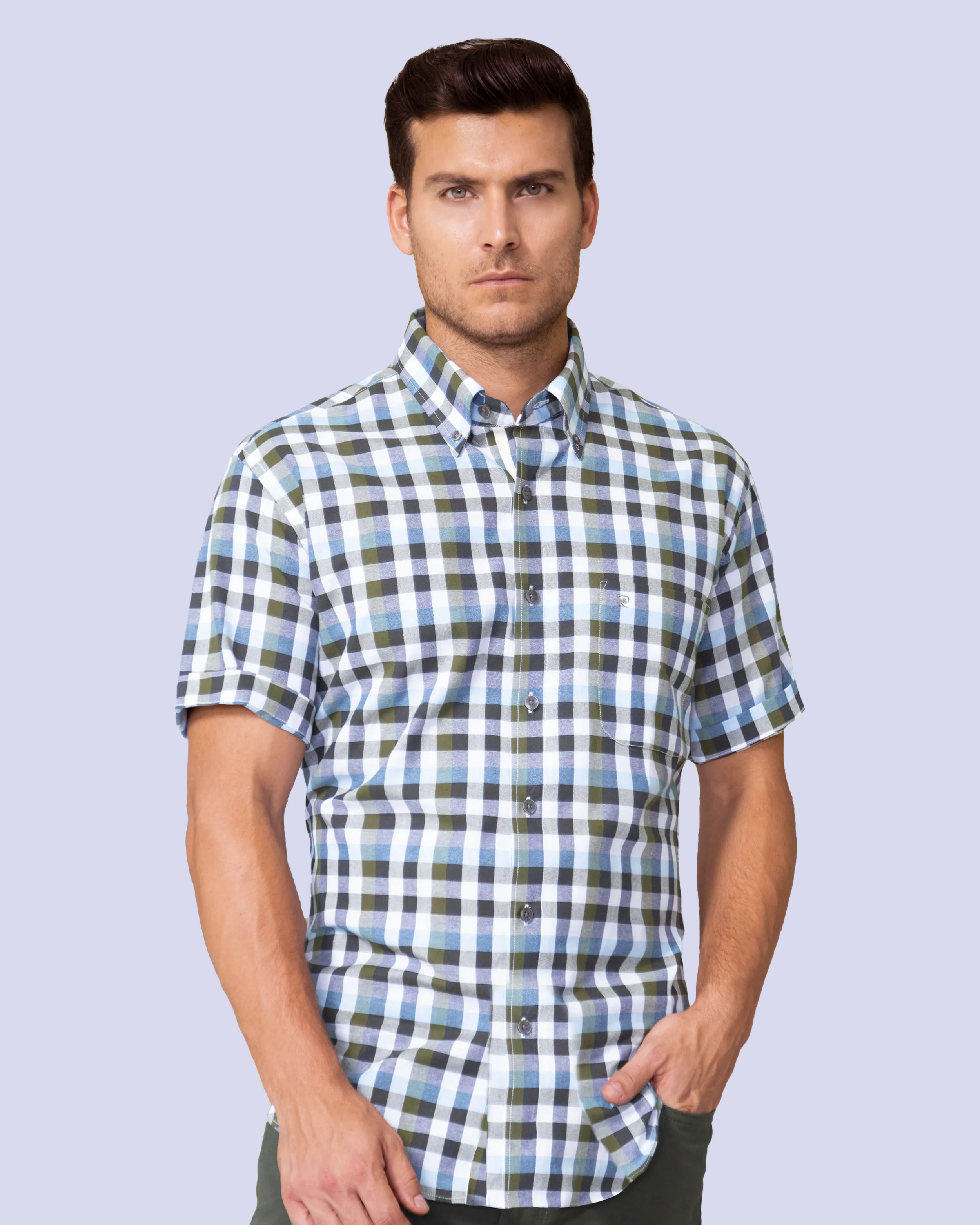 Camisa casual cuadro multicolor manga corta slim fit