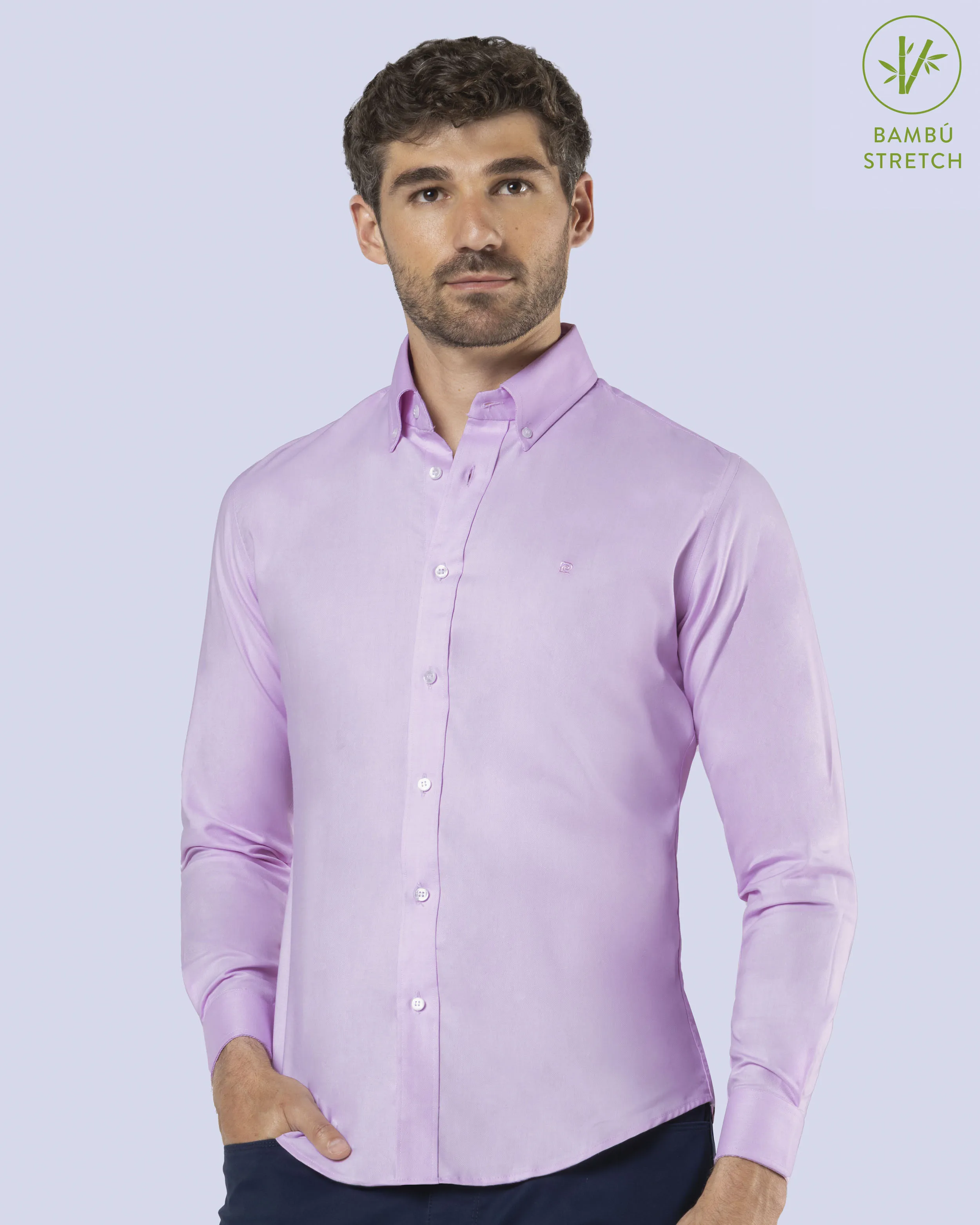 Camisa casual slim fit lila oxford bambú stretch