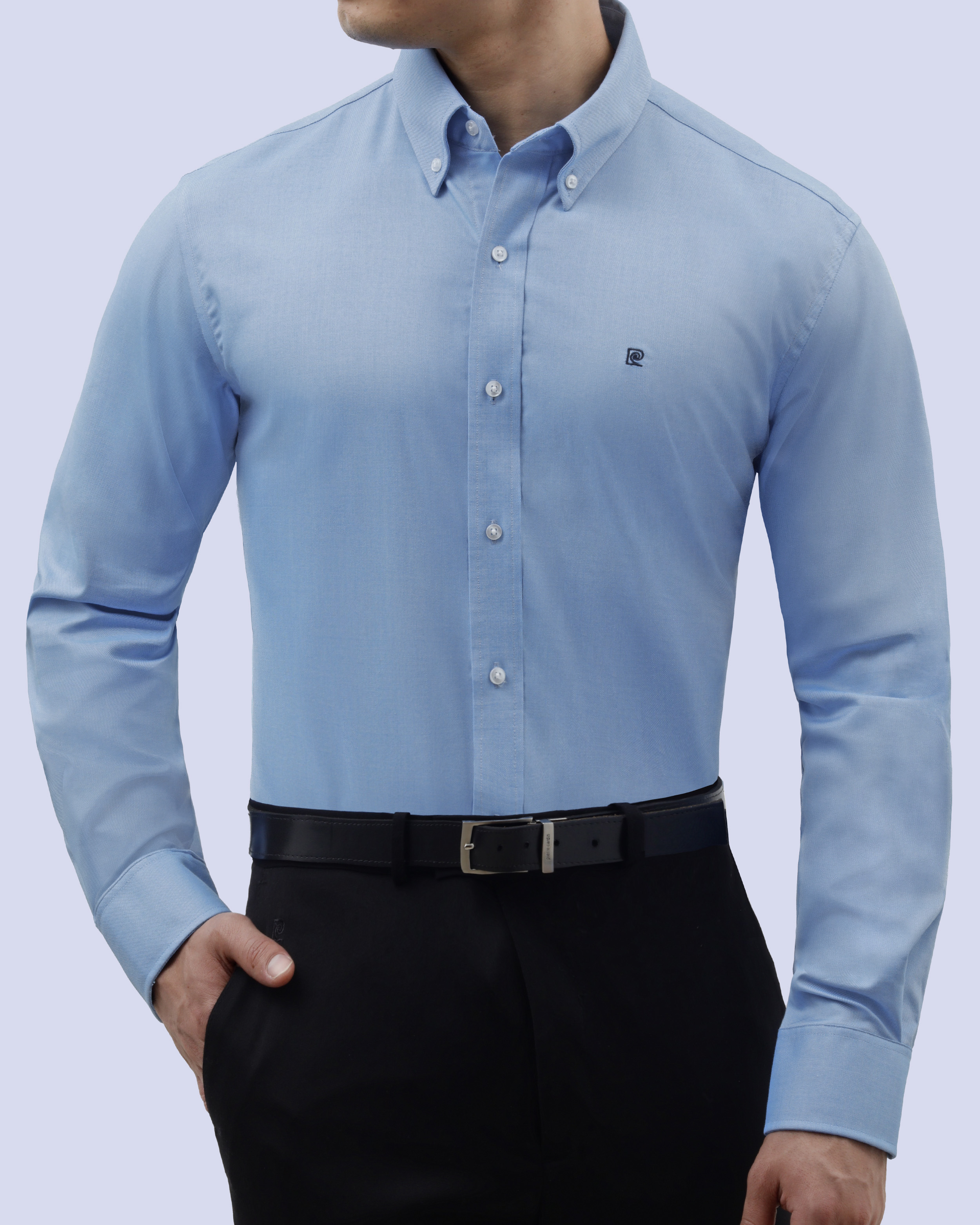Camisa casual slim fit celeste oxford bambú stretch