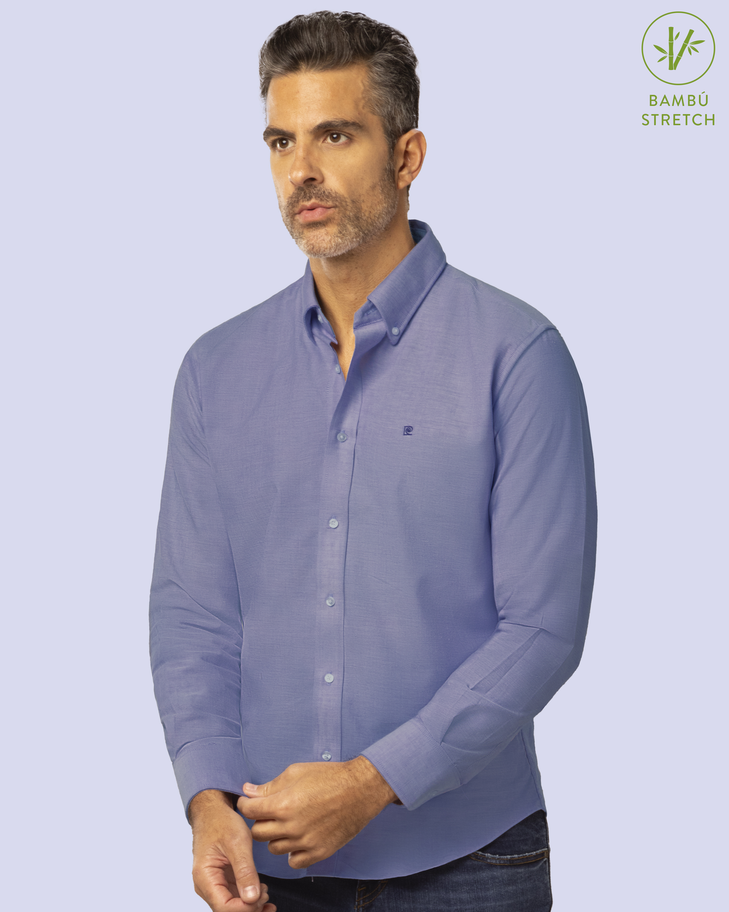 Camisa casual slim fit azul oxford bambú stretch
