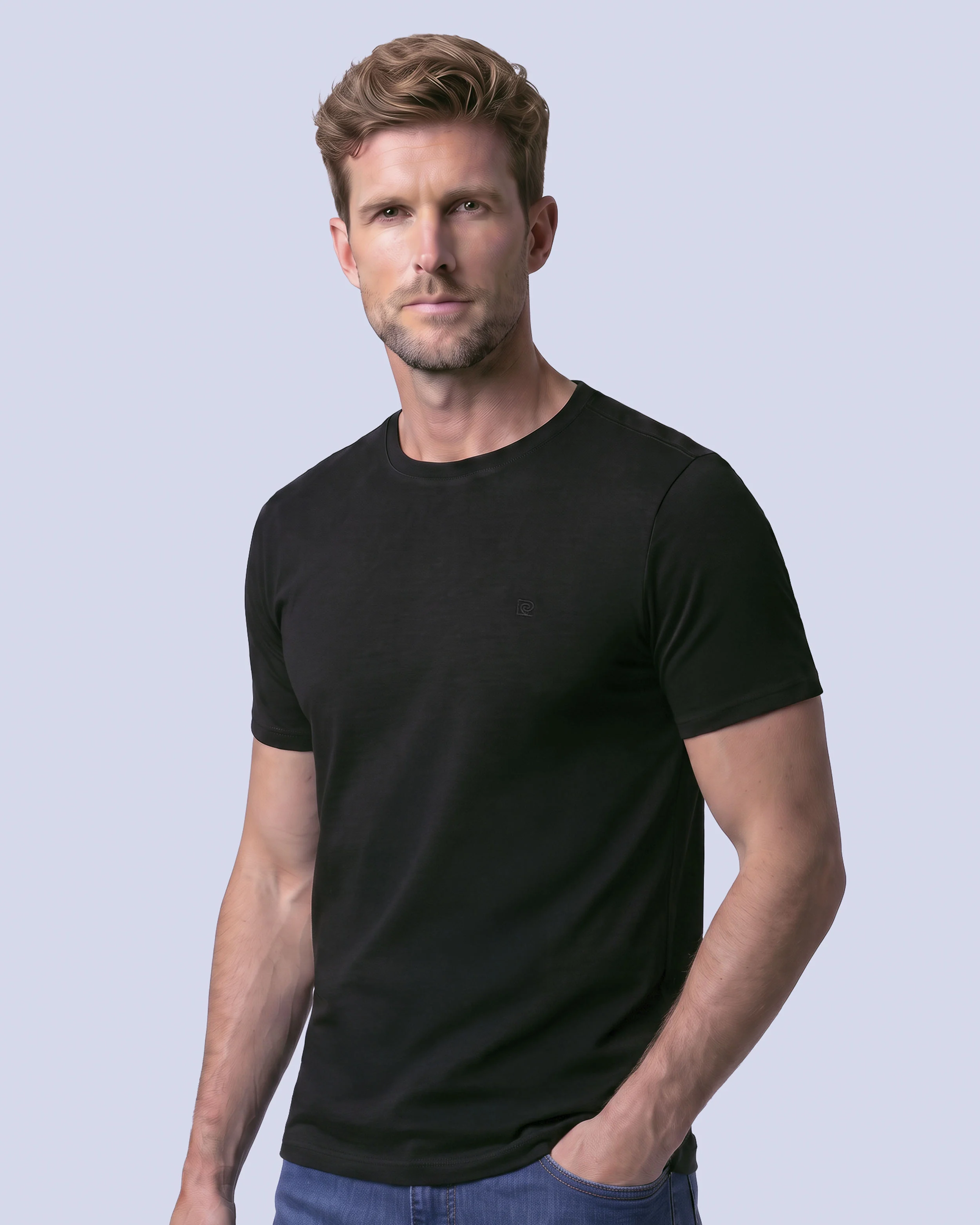 Camiseta cuello redondo lisa manga corta negra