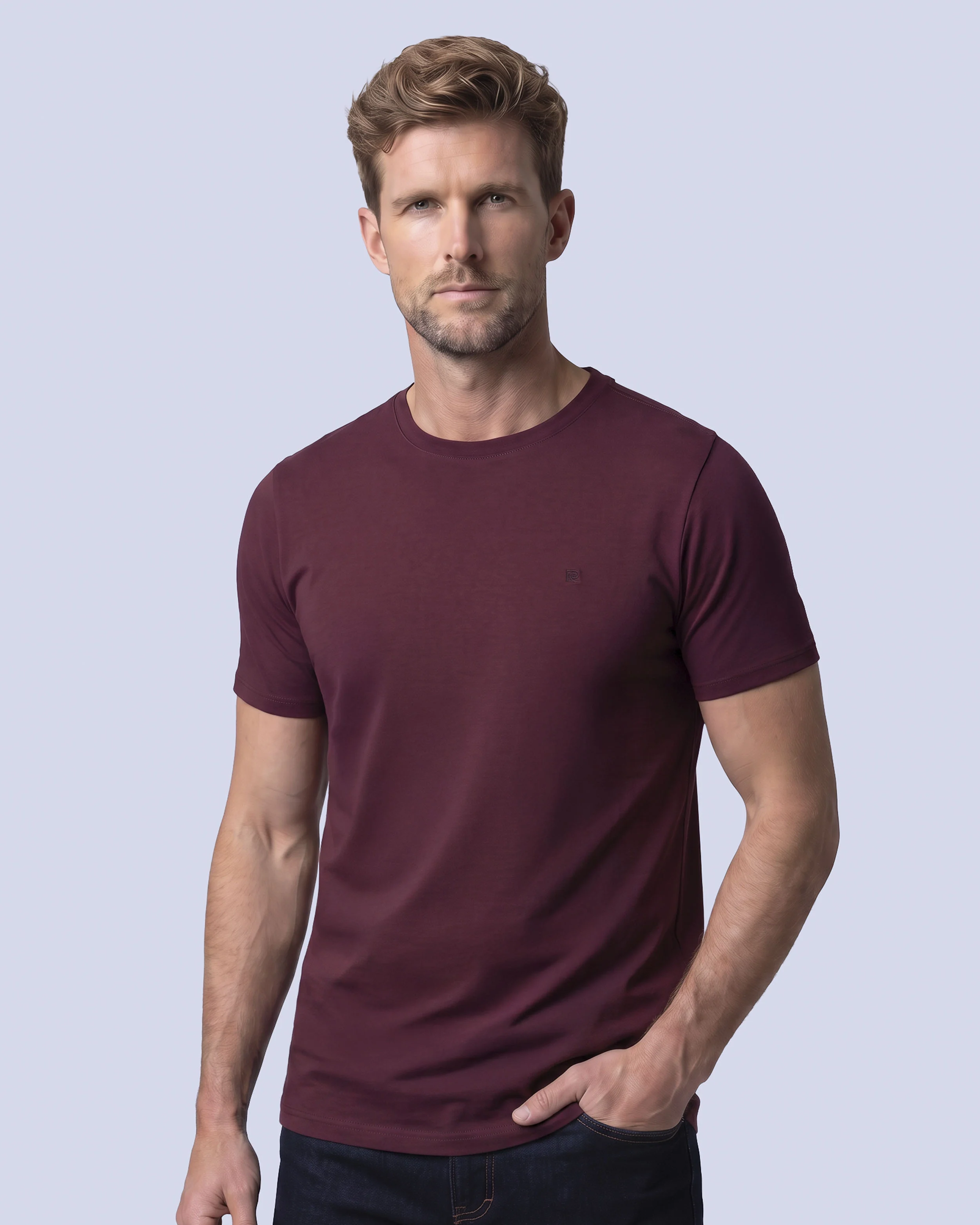 Camiseta cuello redondo lisa manga corta vino