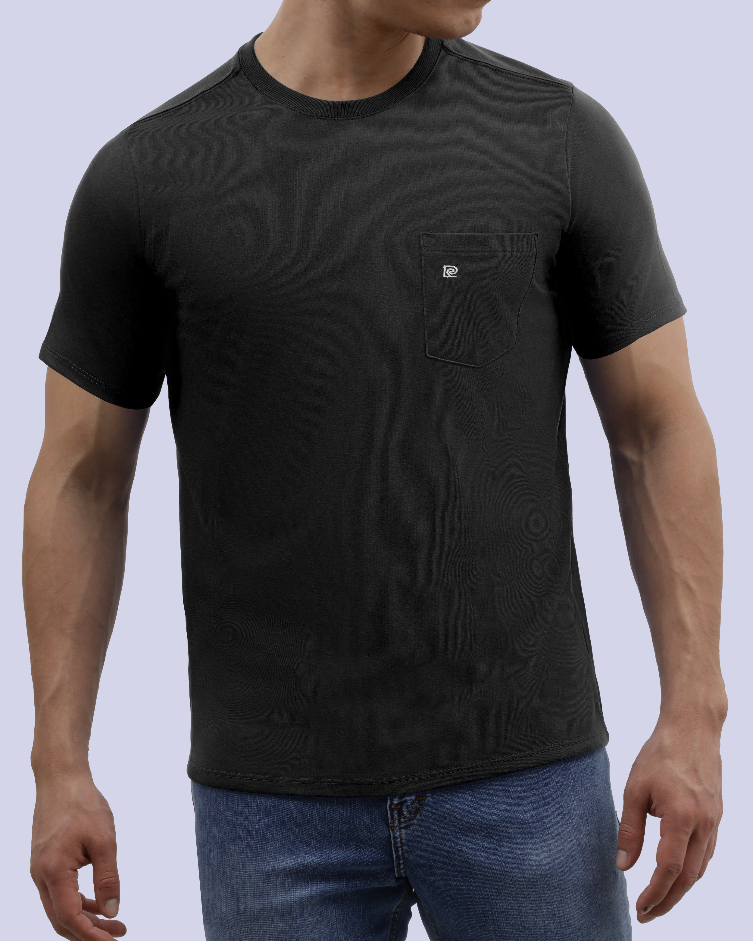 Camiseta cuello redondo lisa manga corta negra
