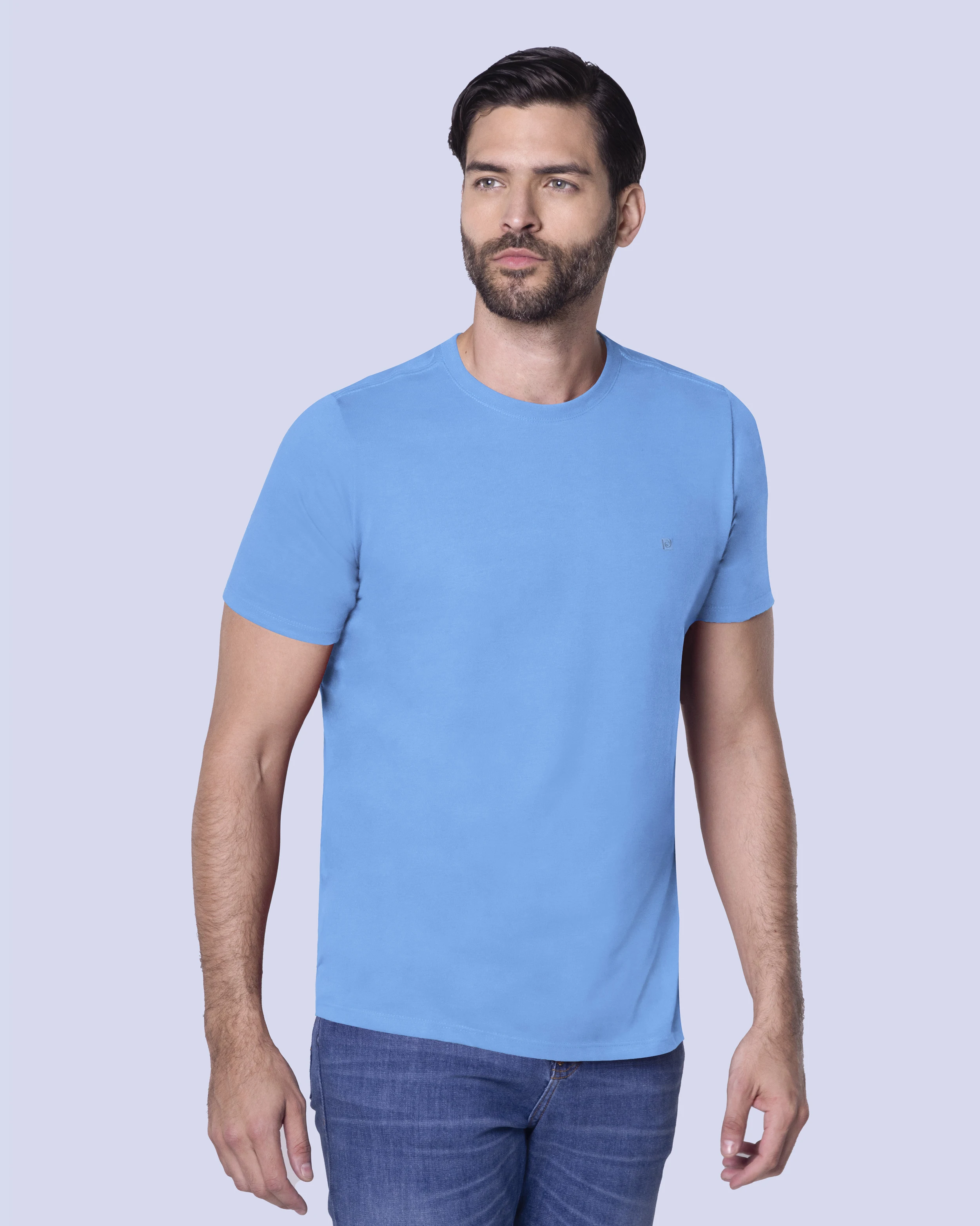 Camiseta cuello redondo lisa manga corta celeste
