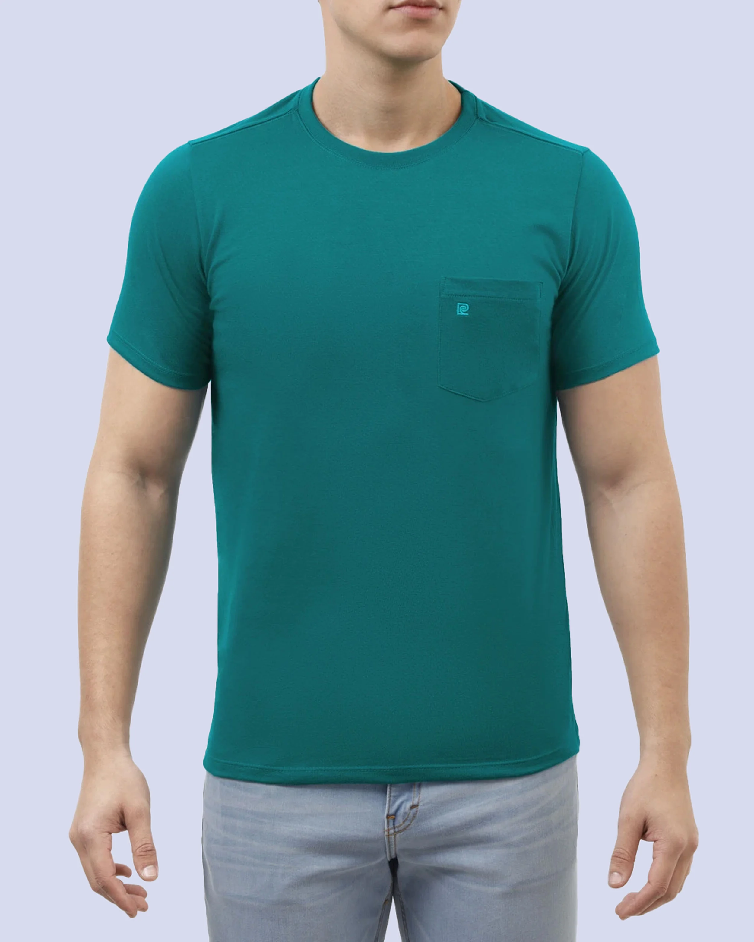 Camiseta cuello redondo lisa manga corta verde con bolsa