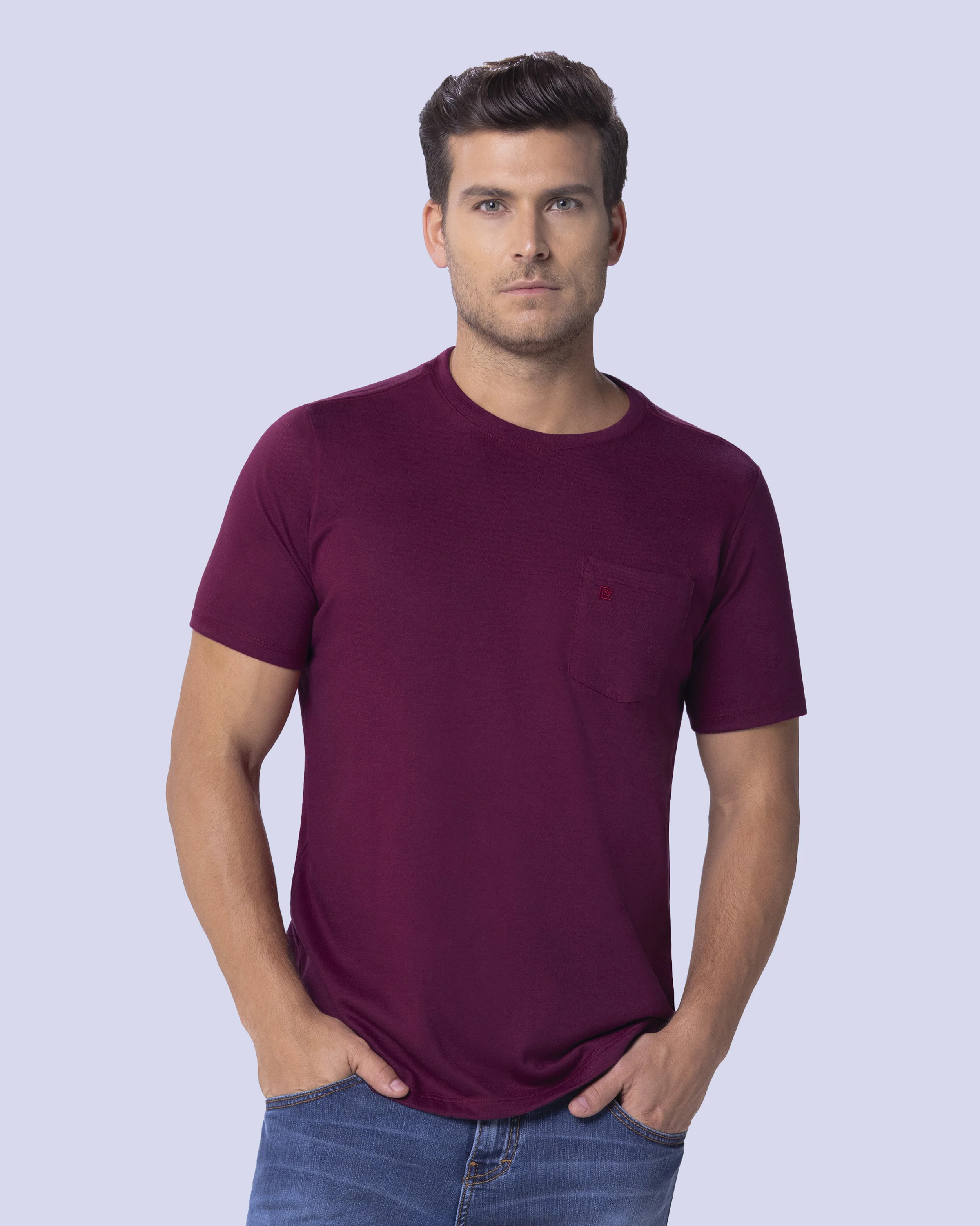 Camiseta cuello redondo lisa manga corta vino con bolsa