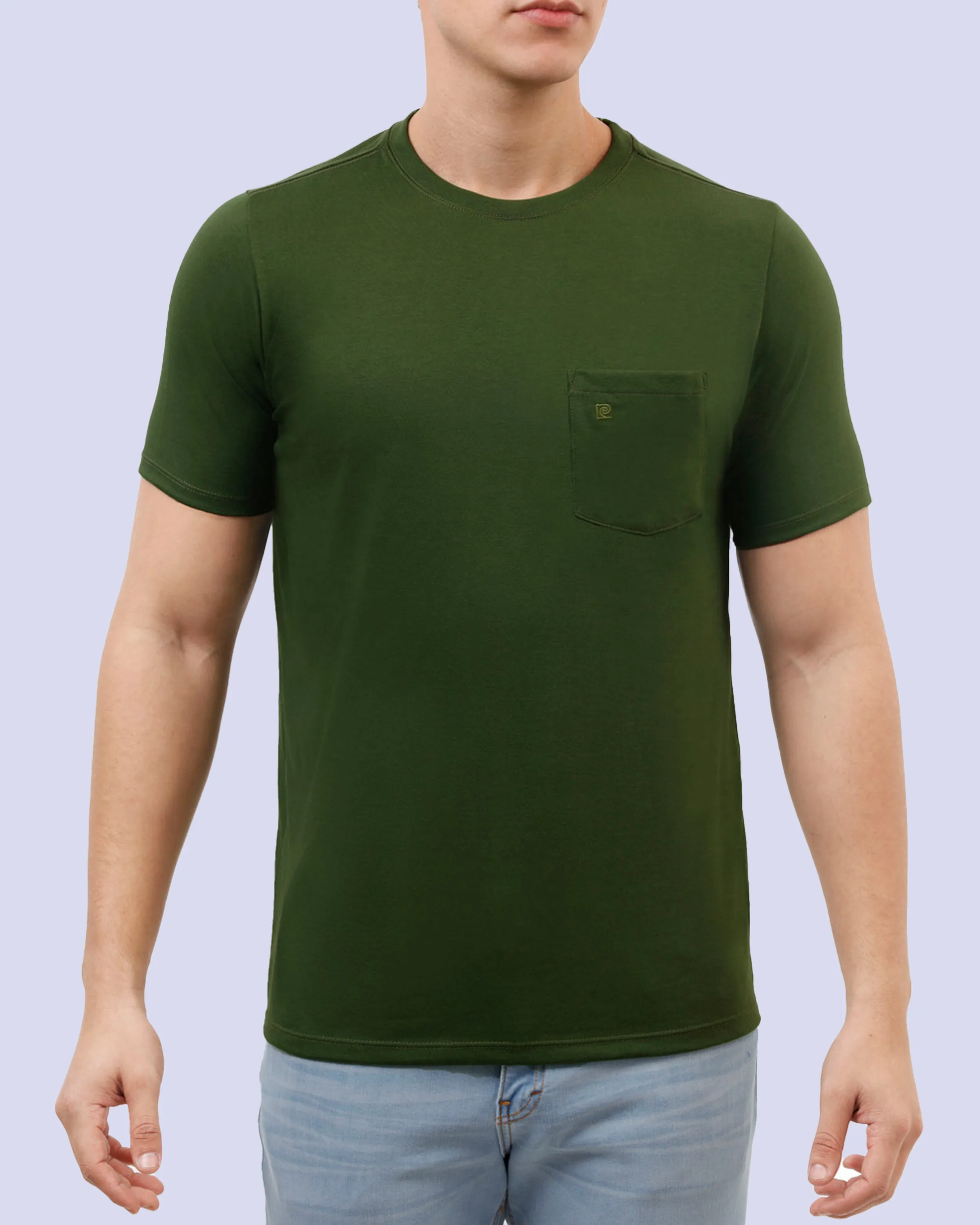 Camiseta cuello redondo lisa manga corta verde con bolsa