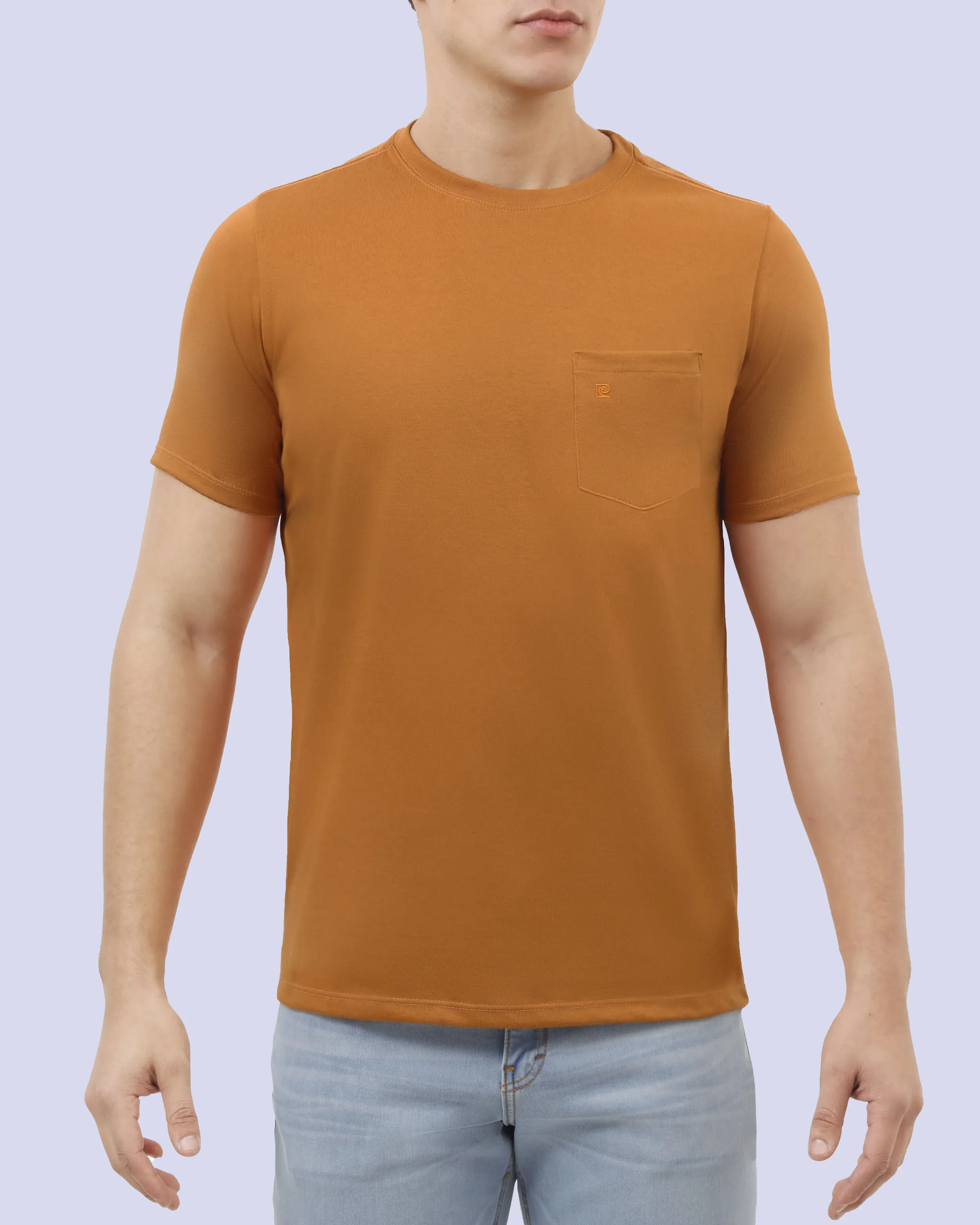 Camiseta cuello redondo lisa manga corta mostaza