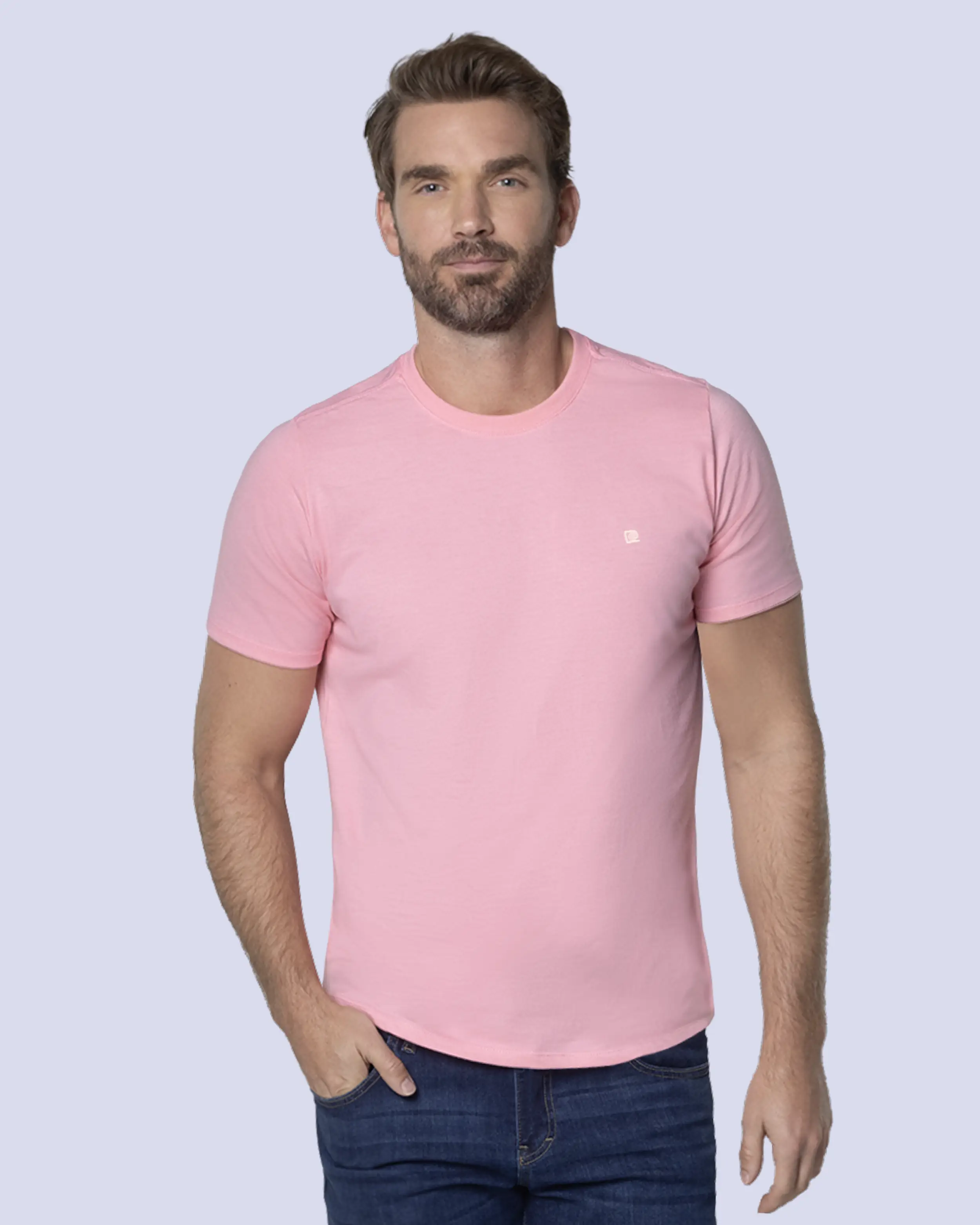 Camiseta cuello redondo lisa manga corta rosada